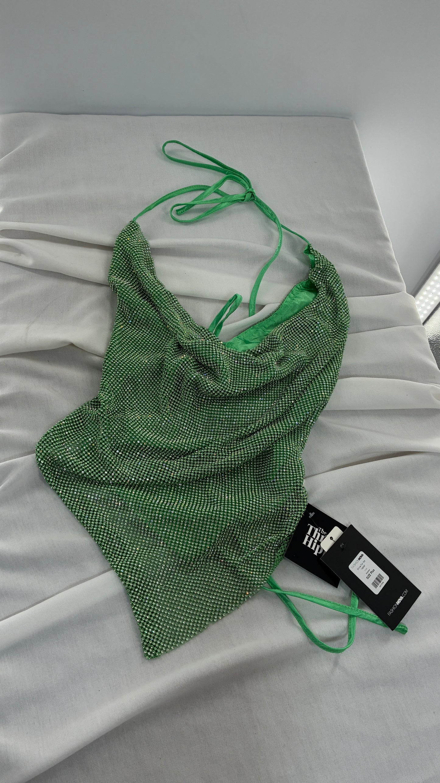 Fashion Nova Backless Green Backless Metal Mesh Halter with Tags Attached (Plus)