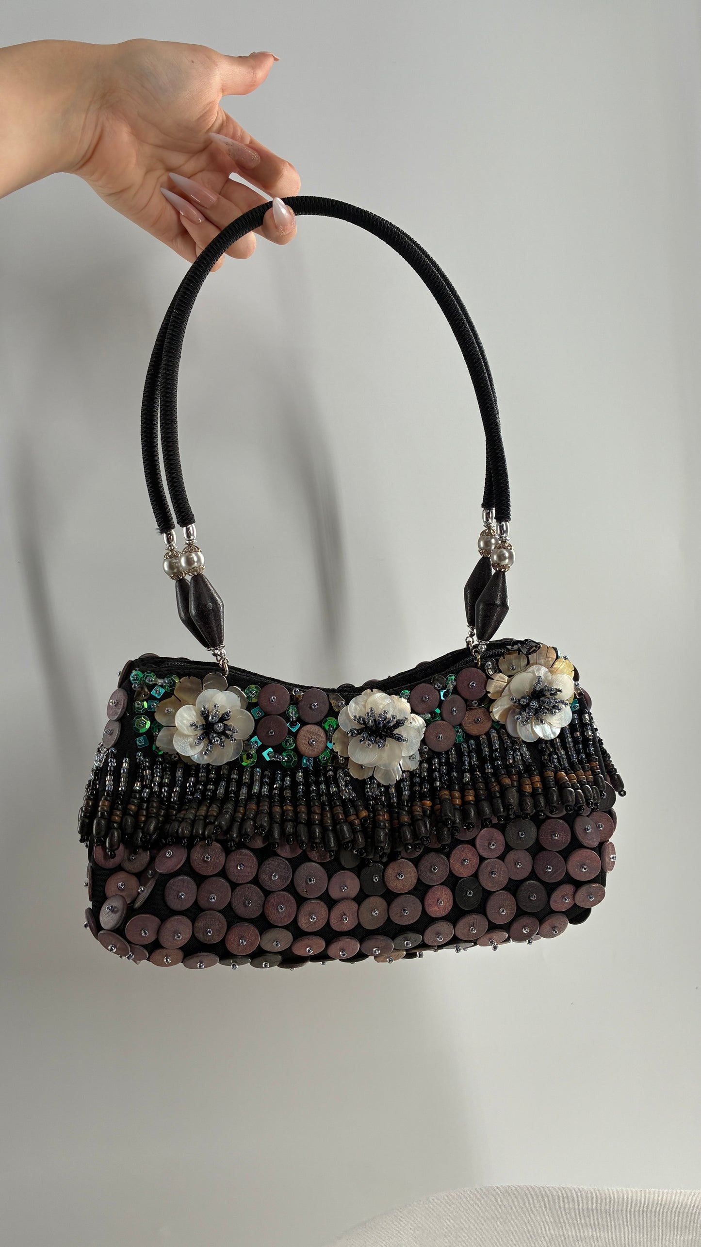 Vintage Embellished Purse with Sequins, Beading, Shells, and Florals