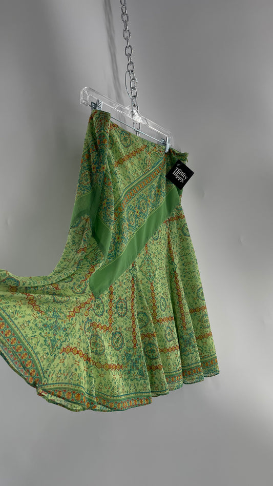 Vintage Green Mixed Pattern Midi Skirt (Large)