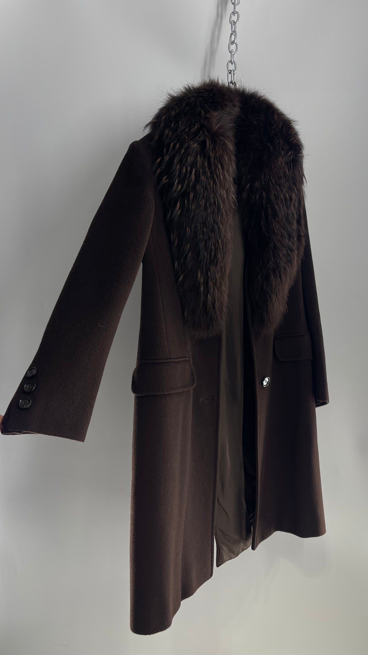 Vintage Designer Cinzia Rocca Brown Coat with Exaggerated Fur Lapel (4)