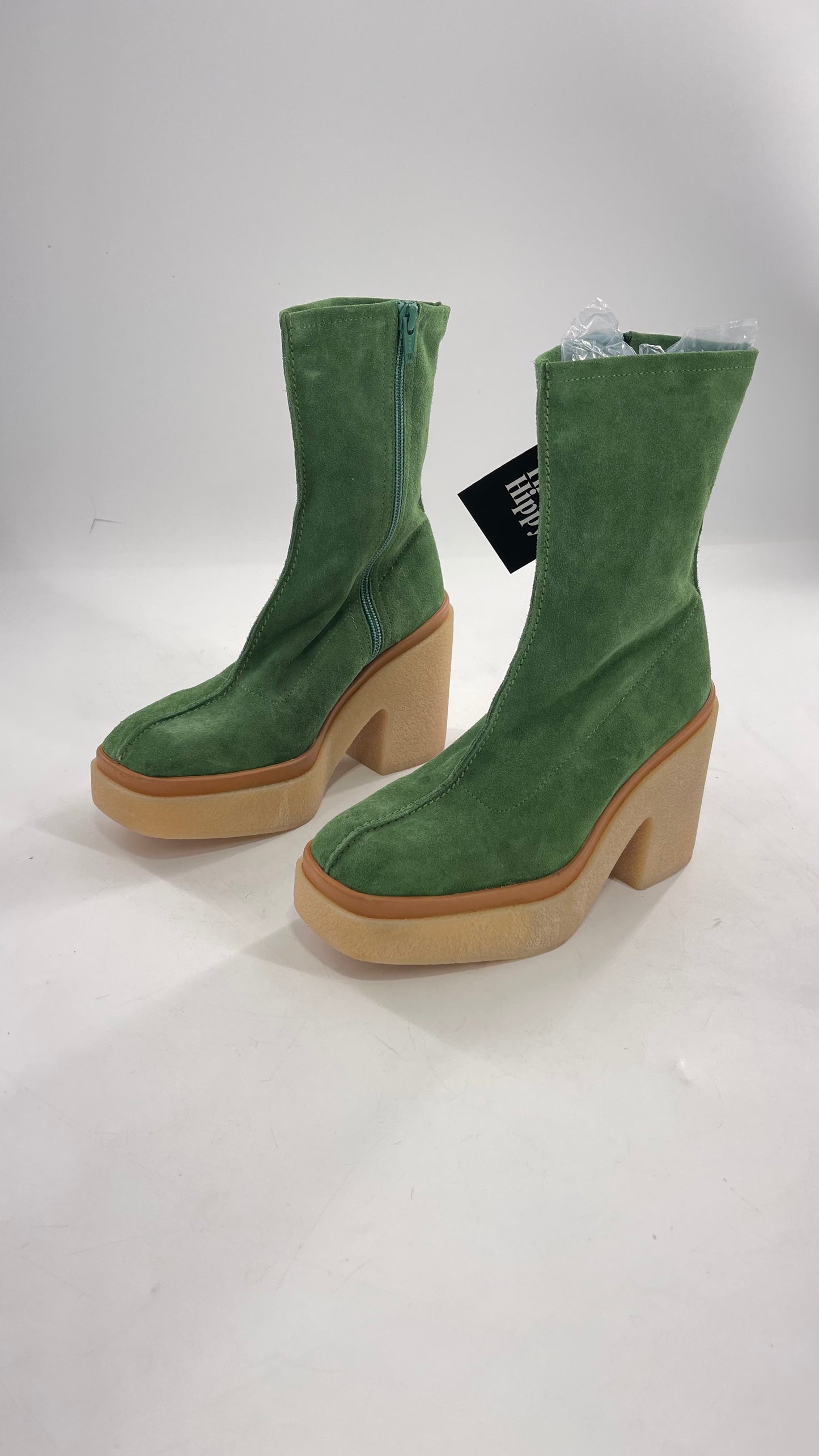 Free People Green Gigi Suede Leather Rubber Heel Boot (36.5)