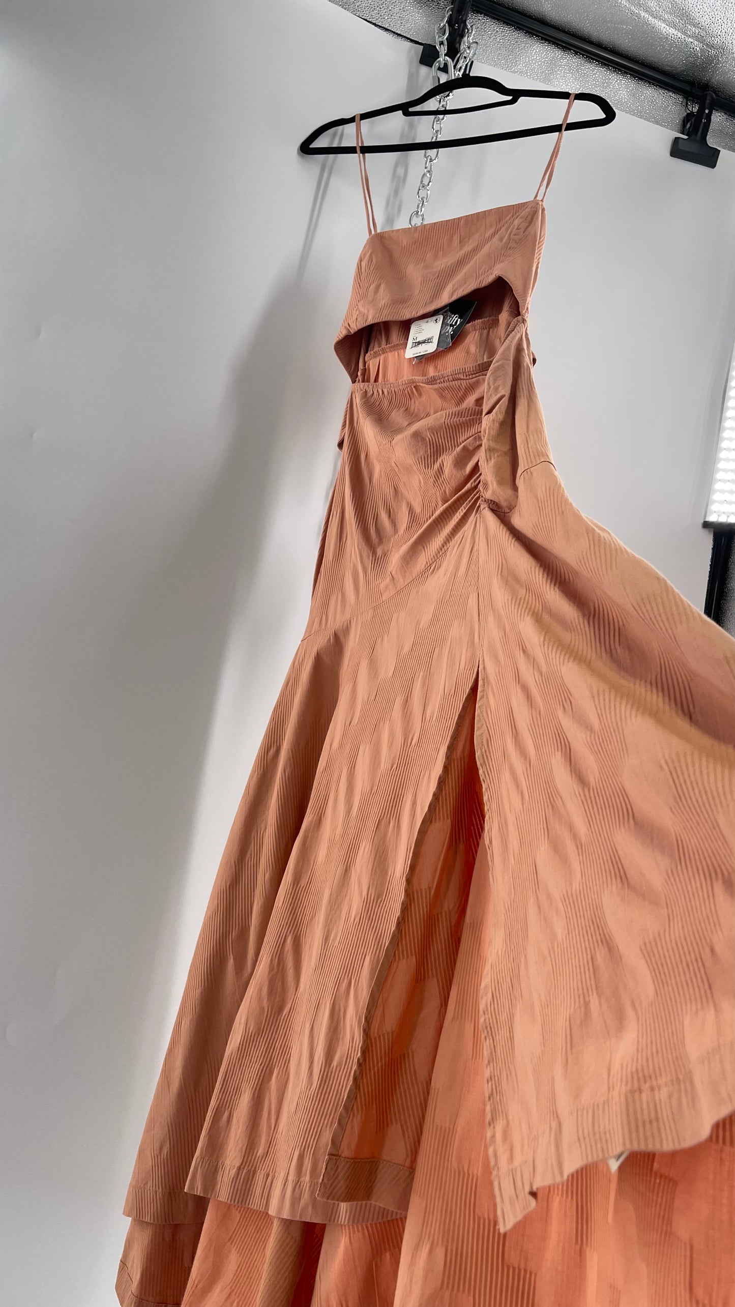 Free People Terracotta/ Smoky Pink Maxi Dress with Exposed Midriff, Waist Bow, and Side Slit with Tags Attached  (M)