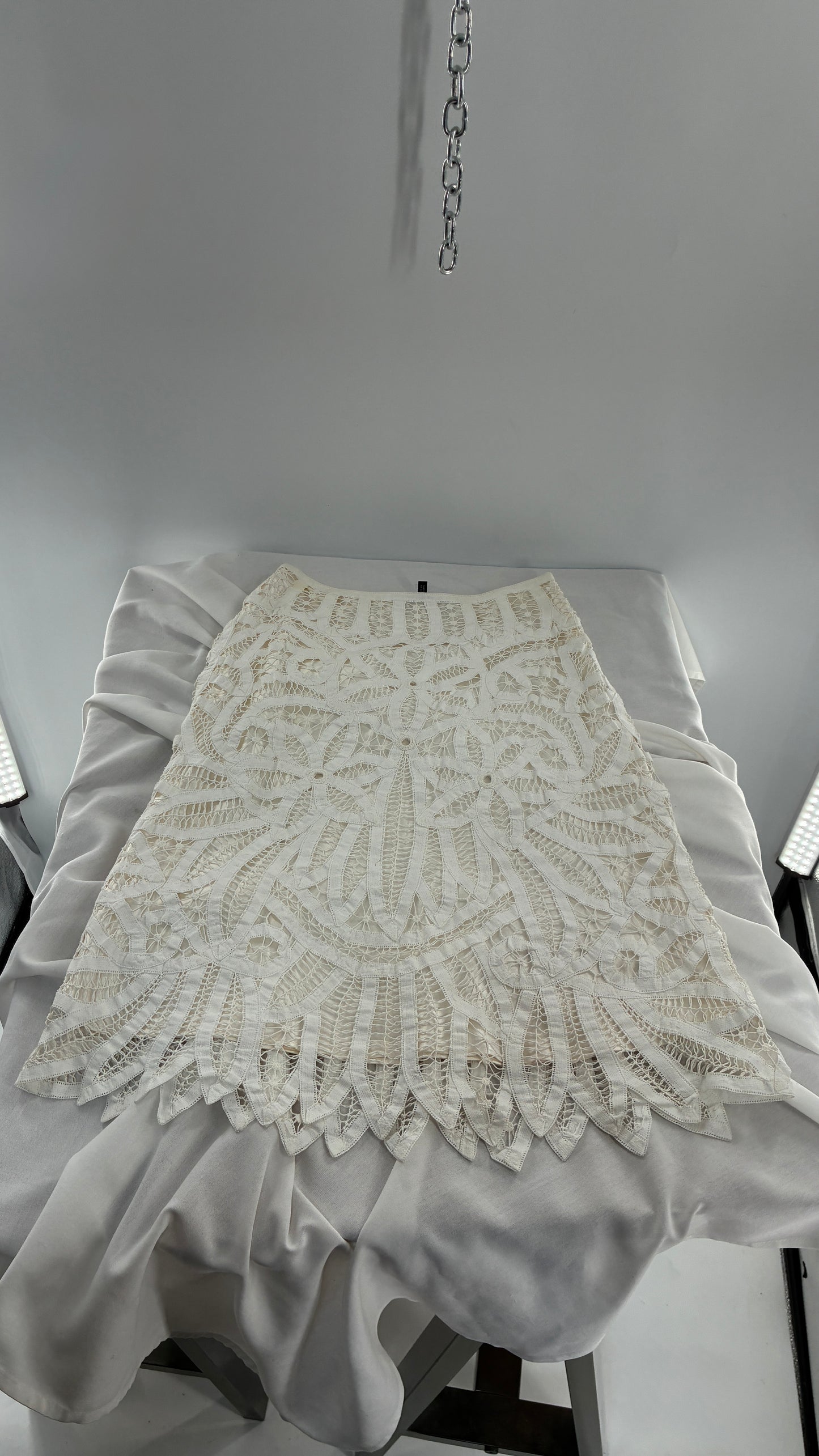 Vintage LAFAYETTE 148 NEW YORK 100% Cotton White Lace Skirt with 100% Silk Underlay (6)