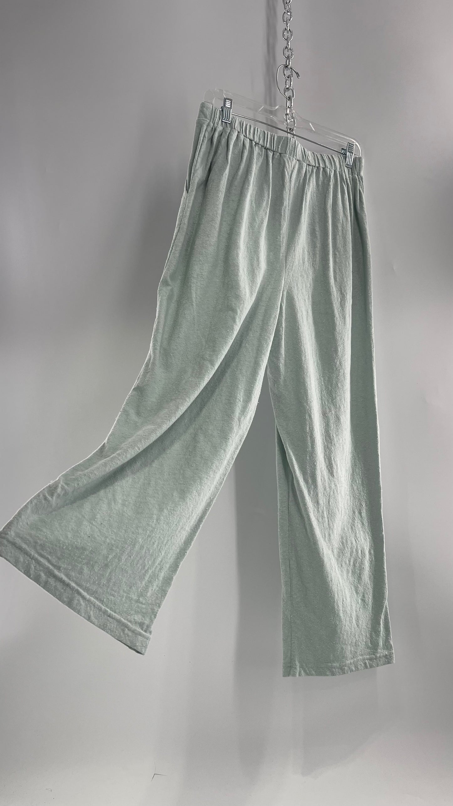 Free People Beach Light Blue Aquamarine Textured Lounge Pants (Medium)