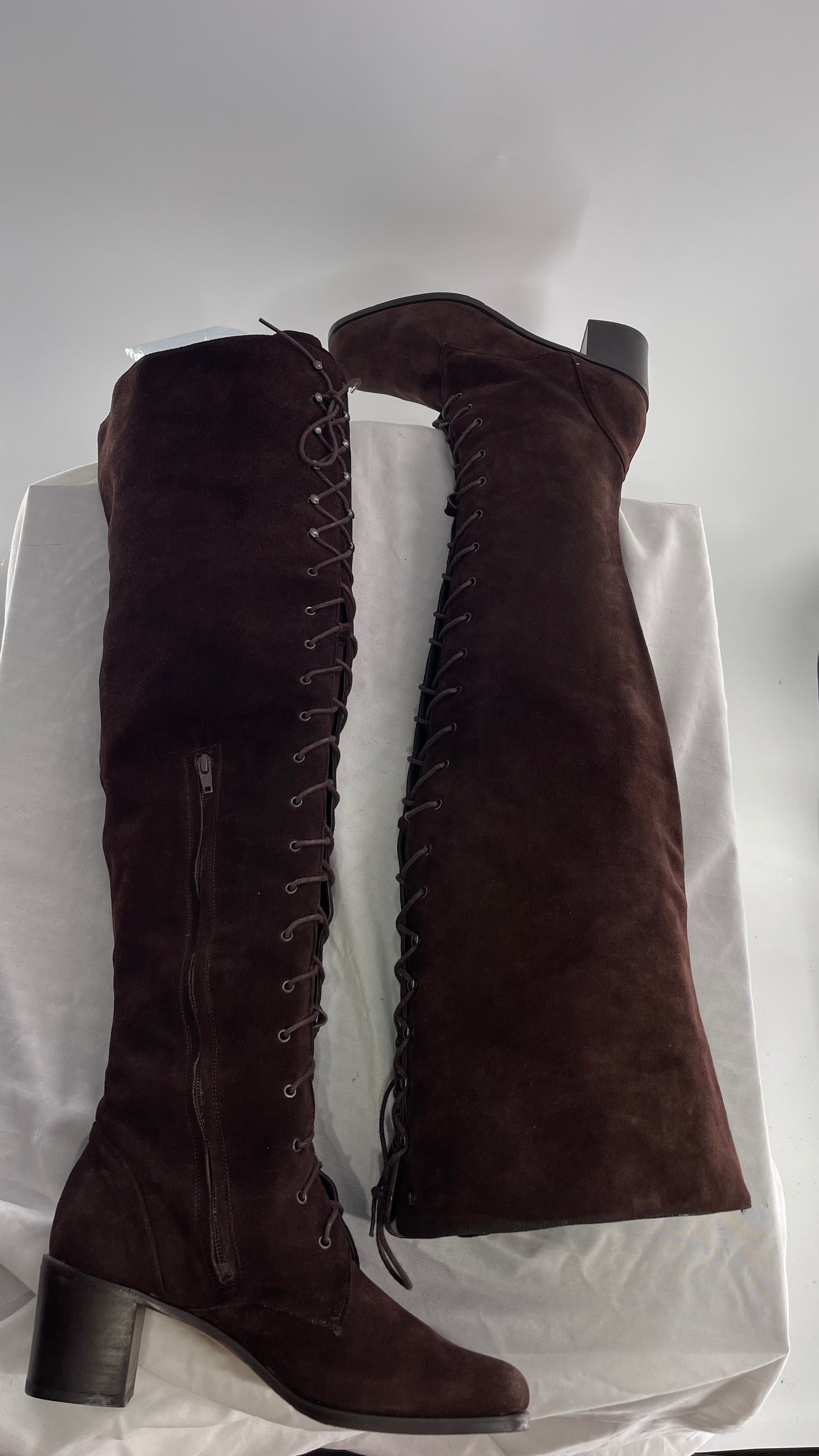 Vintage Kenneth Cole Over the Knee Brown Genuine Suede Leather Combat Boots (8.5)