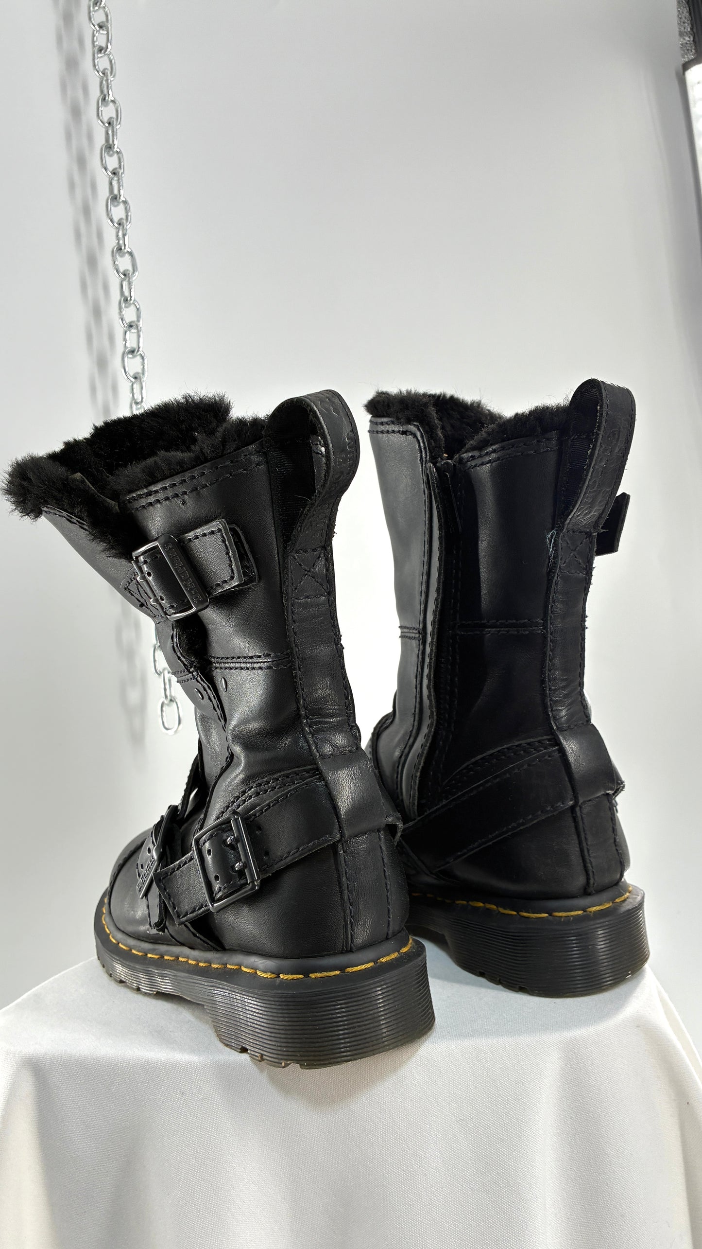 RARE Vintage Dr. Marten Kristy Mid Calf Faux Fur Black Leather Boots (8L)