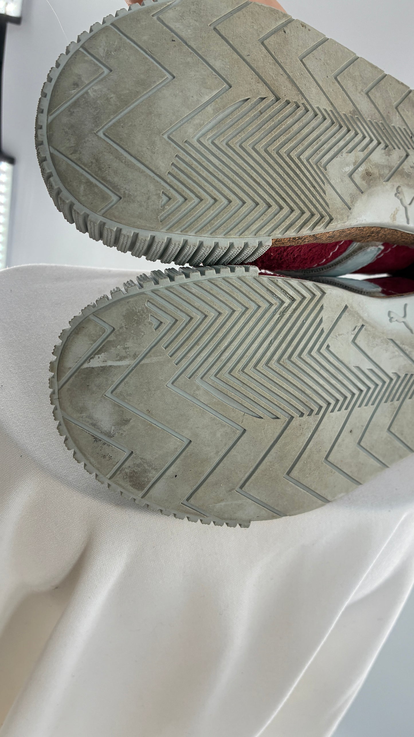 RARE 1/1 PUMA X Neil Barrett 2004 Maroon Red Suede Round Toe Sneaker with Powder Blue Stitching, Laces, and Velcro Buckle (11)