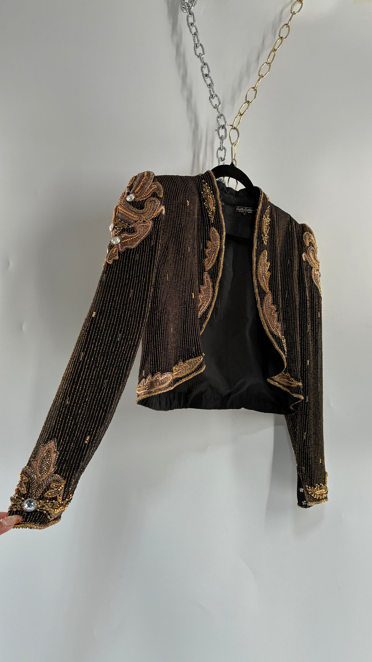 Vintage CREATIVE CREATIONS Black Blazer with Intricate Gold Beading (Medium)