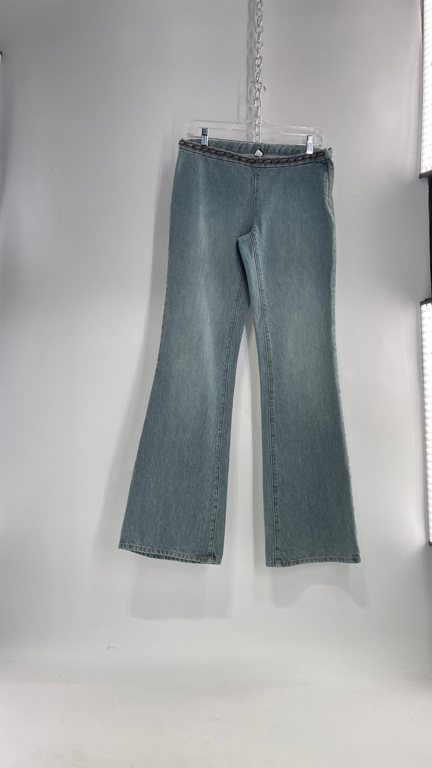 Vintage GAP Light Wash Denim Kick Flares with Bronze Chain Link Waistline (2)