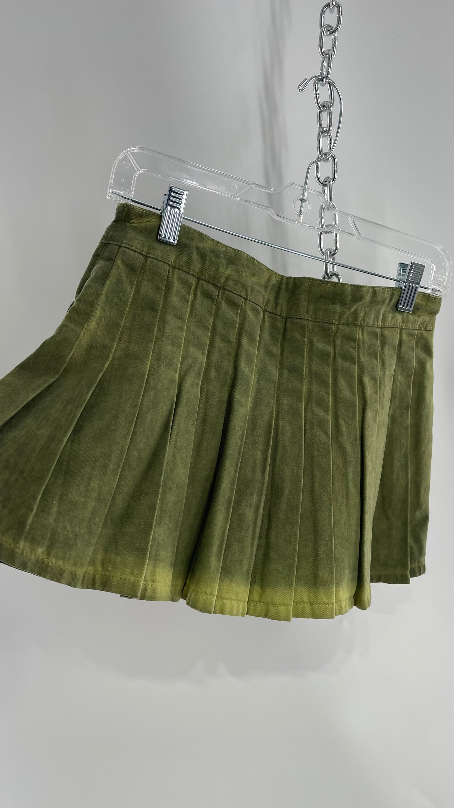 BDG Acid Washed Green Pleated Mini Skirt (XS)