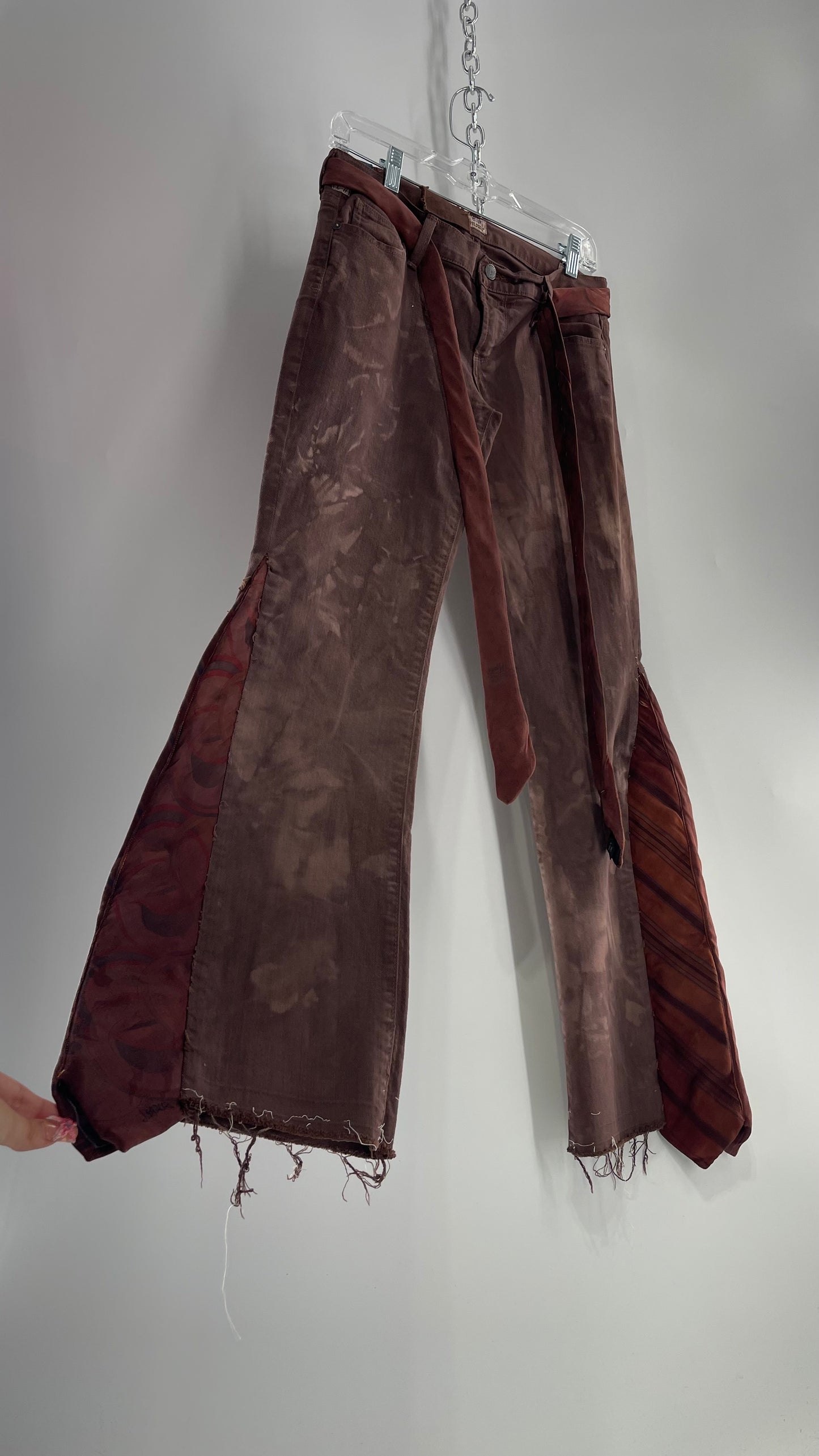 Custom Brown Tie Side Bell Bottom Kick Flare Pants (27)