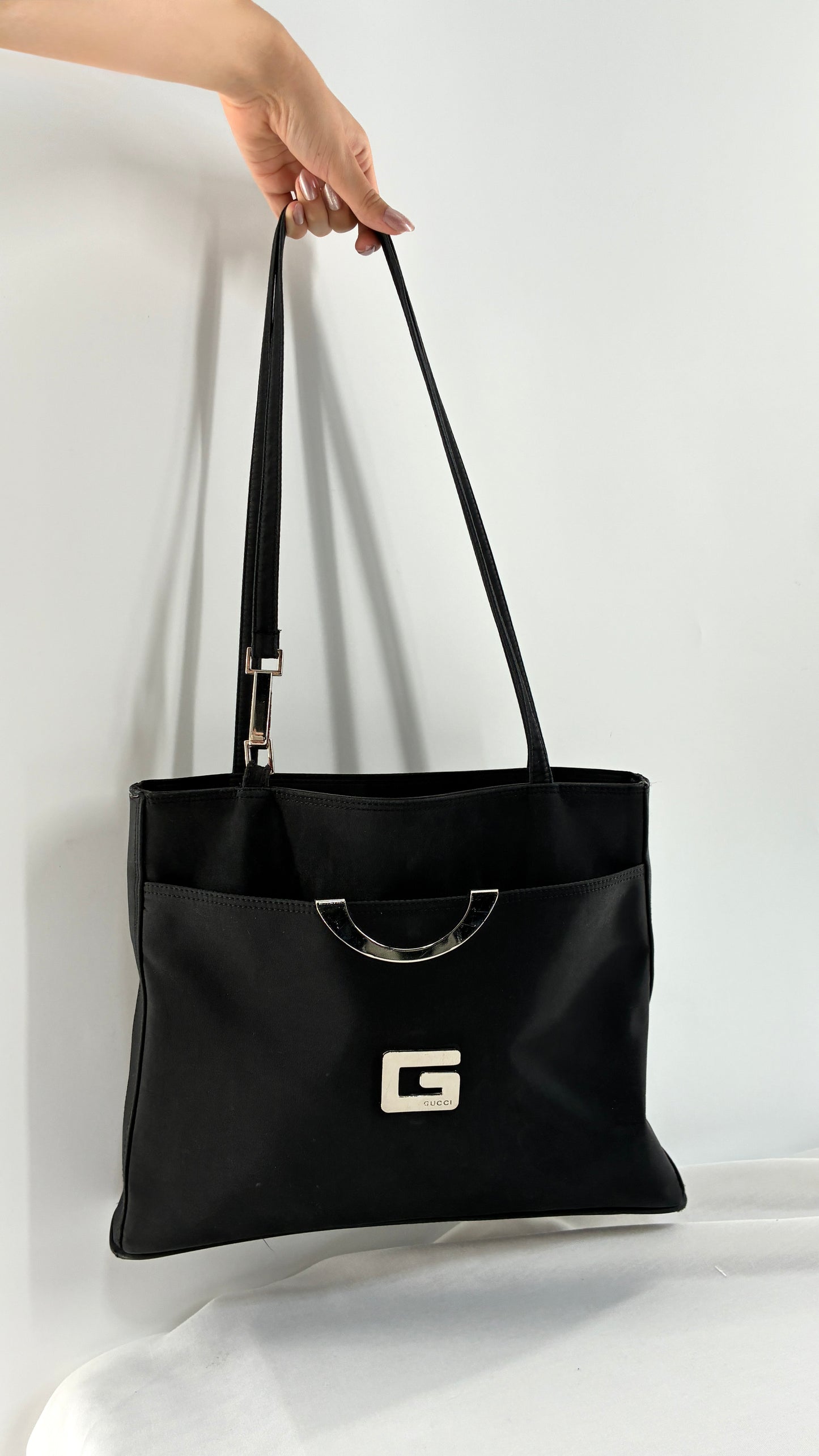 Vintage GUCCI Inauthentic Black Shoulder Bag with Silver Metal Hardware