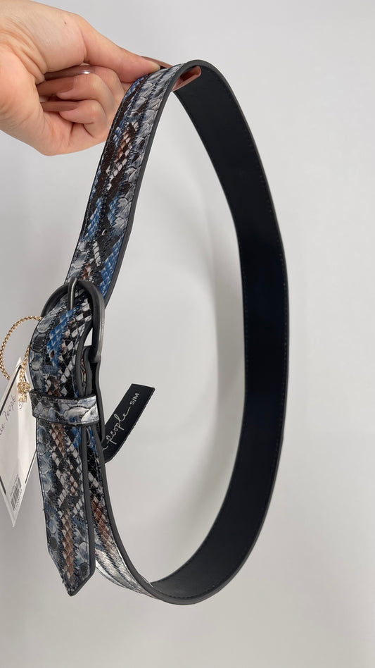 Free People Snake Pattern Blue Patchwork Belt (S/M)