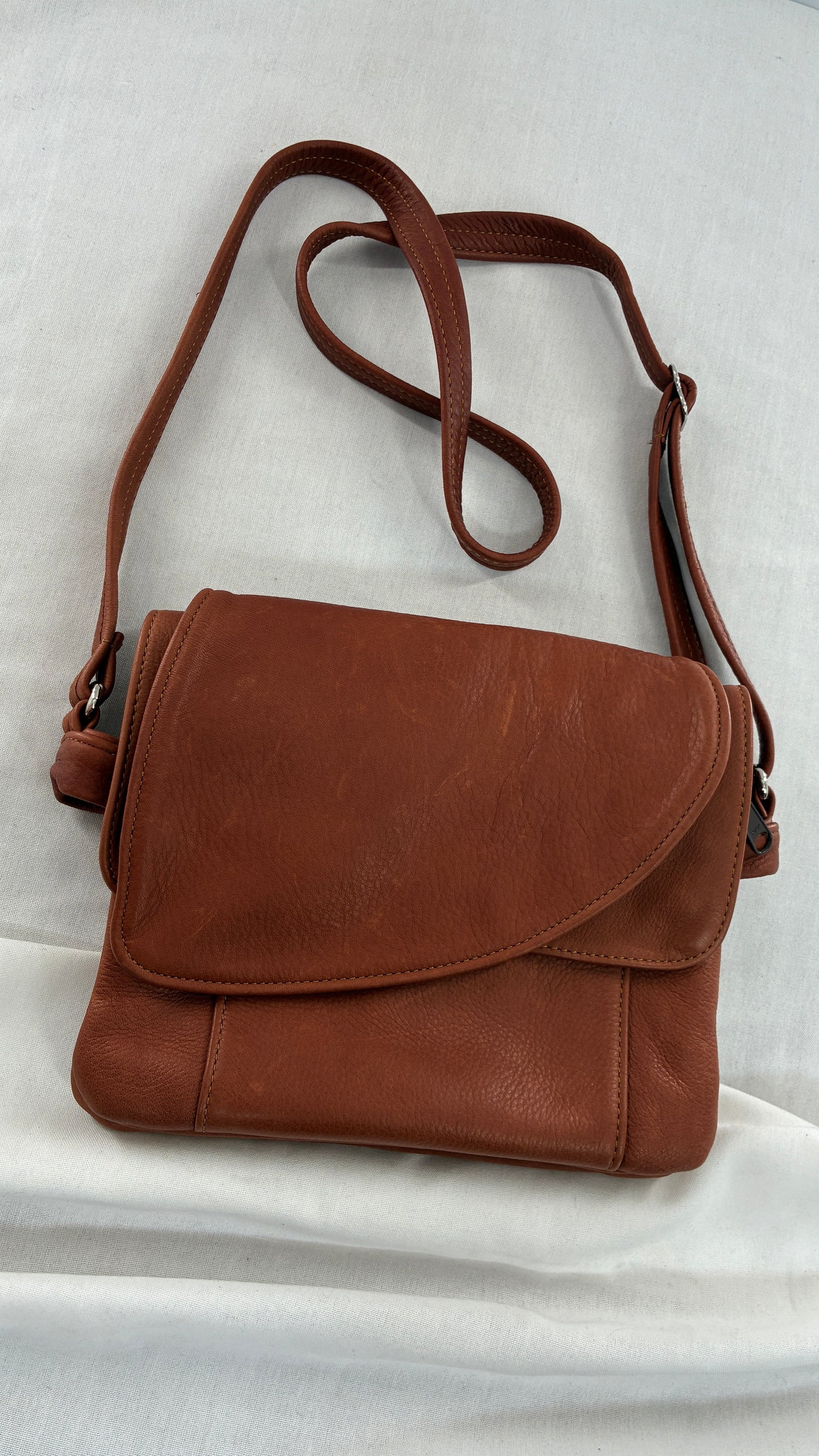 ELIE Genuine Leather Tulip Jr Handbag with Multiple Sections and Zippered Pockets