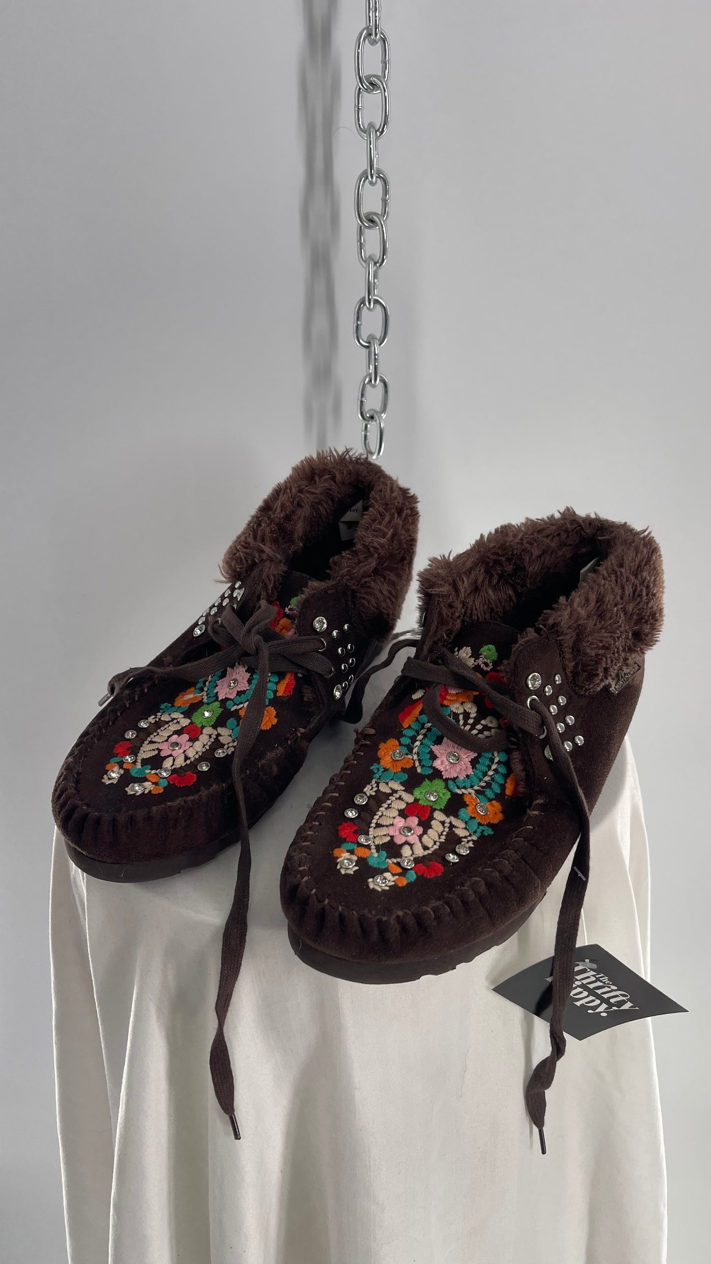 Embroidered Faux Suede & Fur Studs+ Rhinestone Moccasins (8)