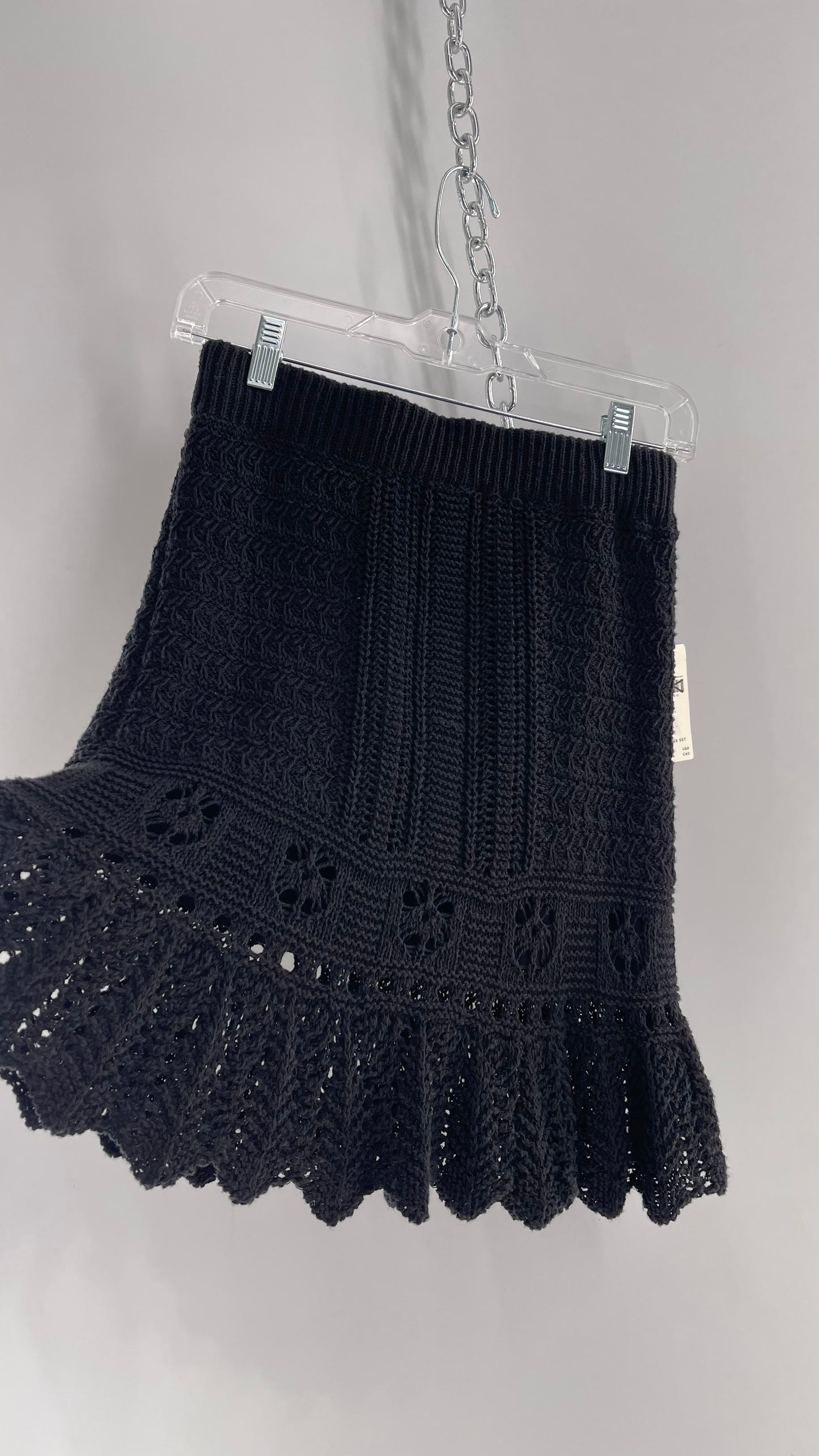 Anthropologie Black Crochet Knit Mini Skirt with Tags Attached (Small)