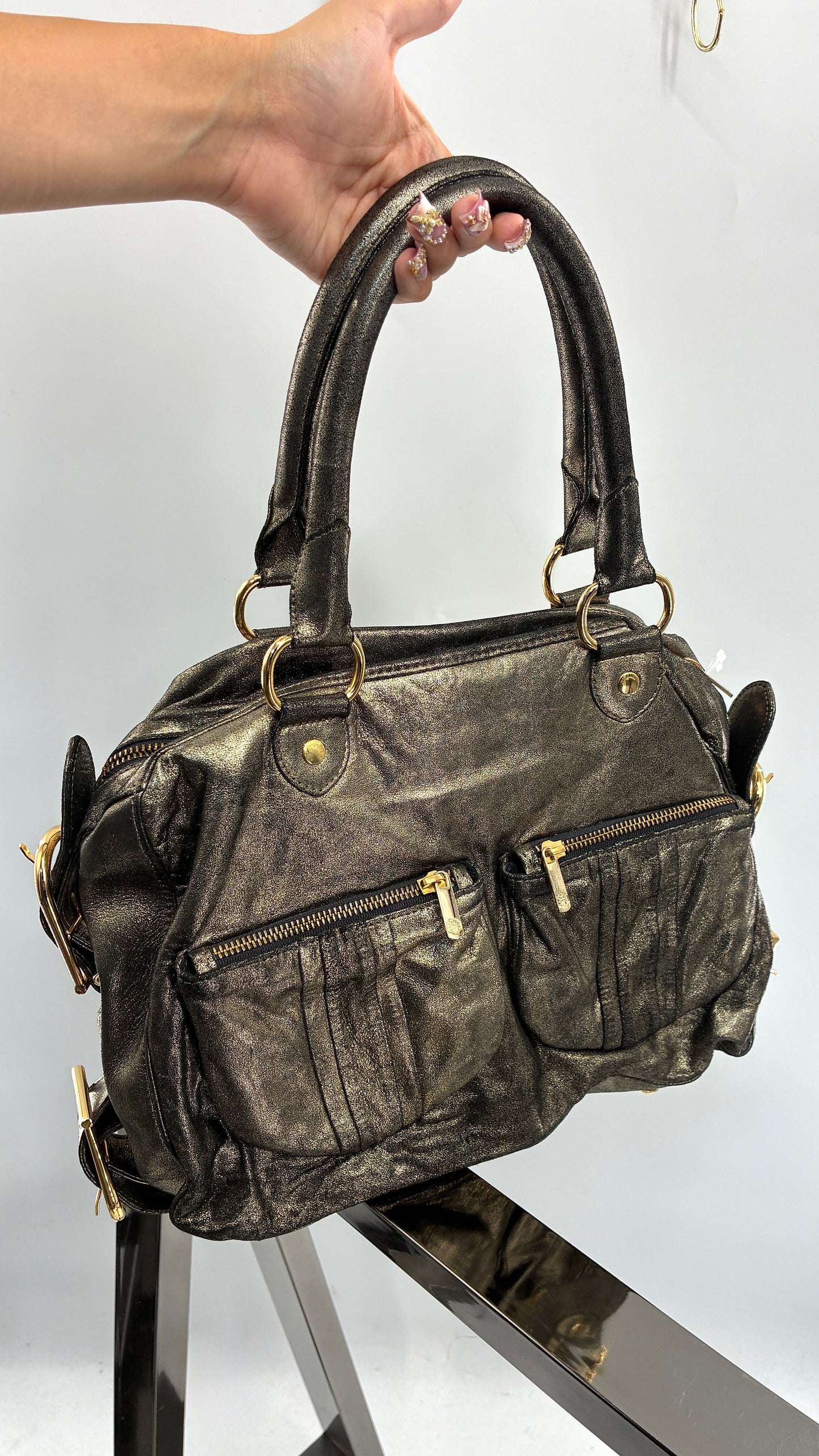 Vintage TORREGROSSA Metallic Gold Bag with Pocketed Front and Gold Hardware