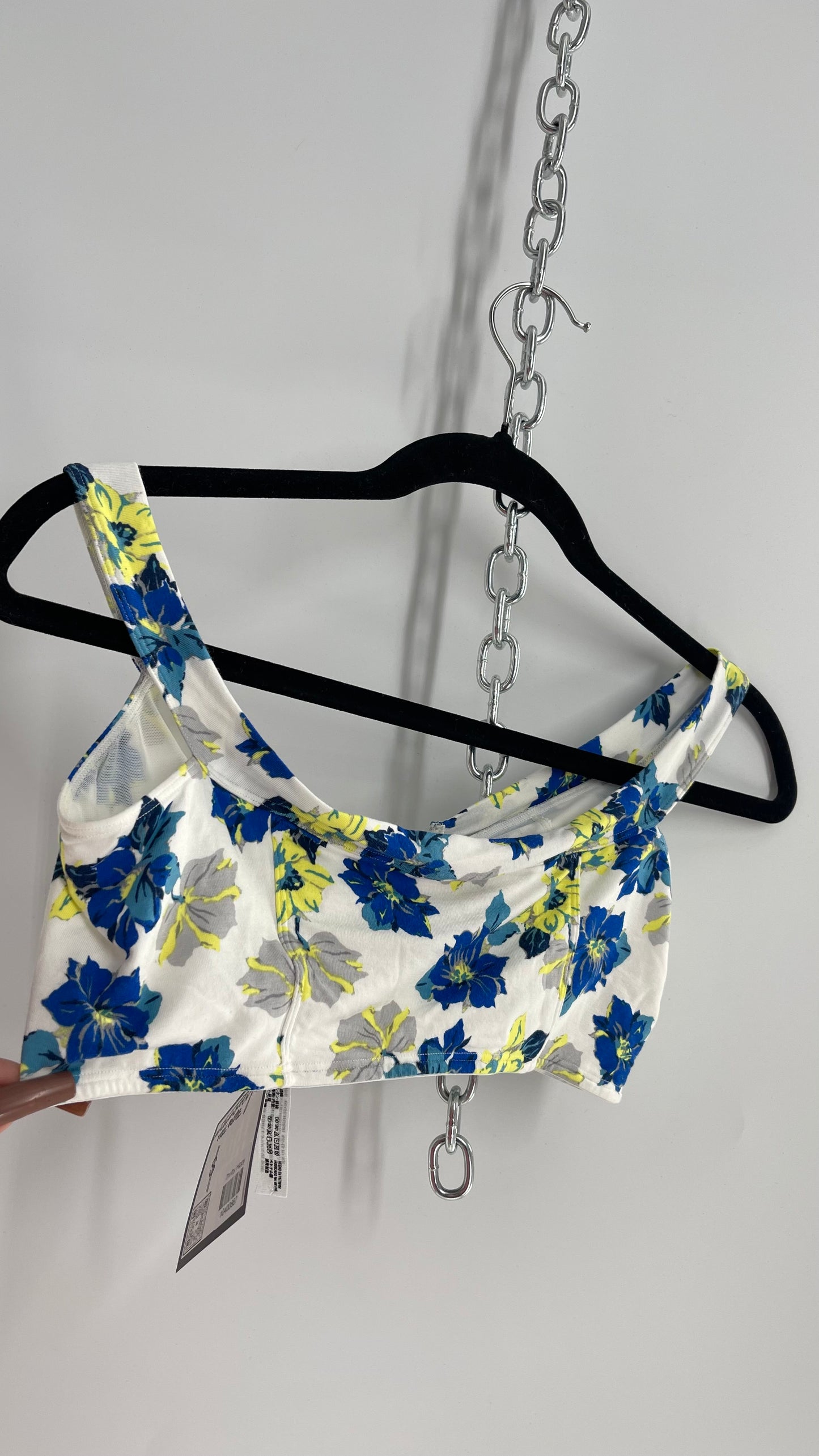 Intimately Free People White Floral Tie Front Crop (Small)