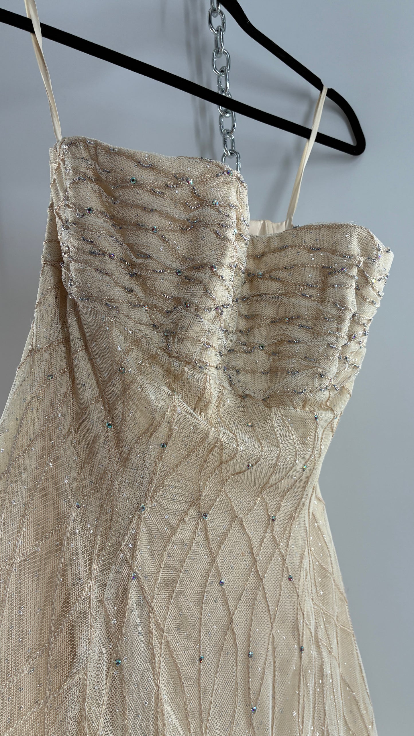 Vintage Victor Costa for Neiman Marcus Strapless Ruched/Pleated Bust Mermaid Gown Covered in Braided Threads and Embroidered Beads (6)