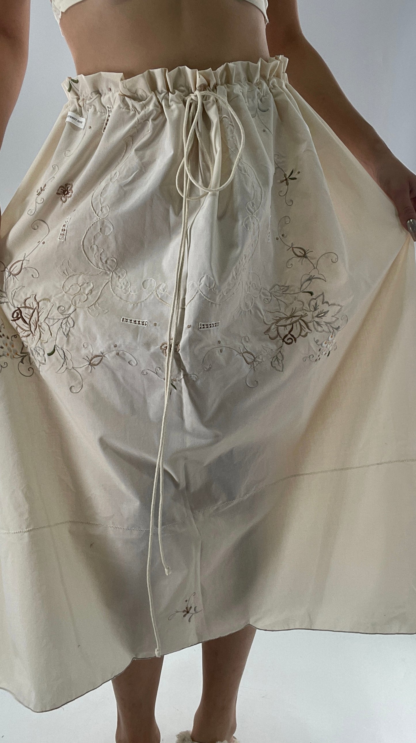 Custom Handmade Vintage Embroidered Off White Soirée Skirt (One Size)