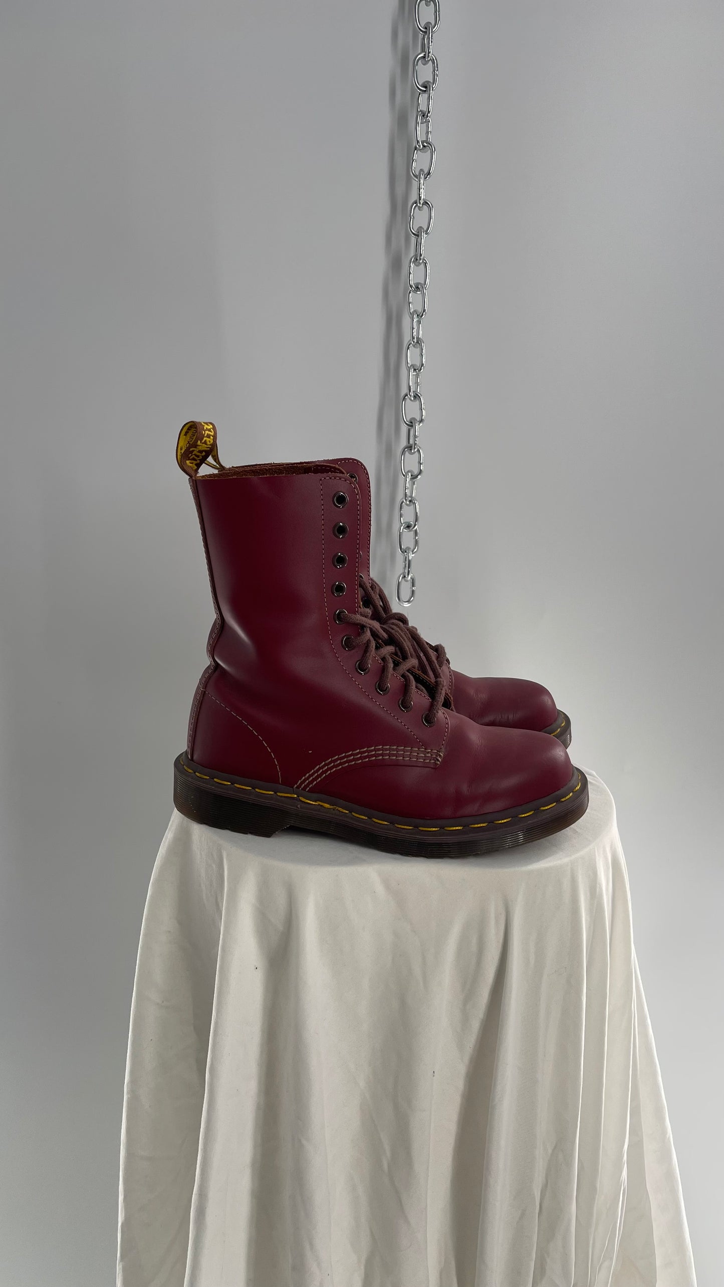 Vintage Dr. Martens 1490 10 Eyelet Burgundy/Maroon Red English Boots (Men’s 5)