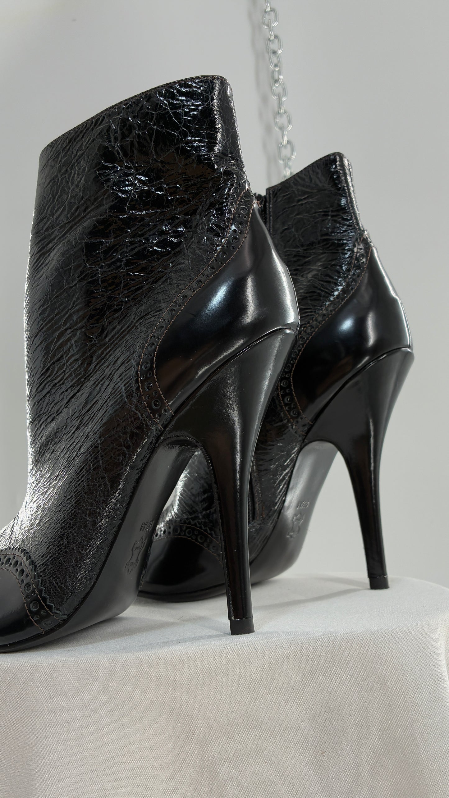 Vintage TORY BURCH Black Patent Leather Stiletto Boots  (9.5)