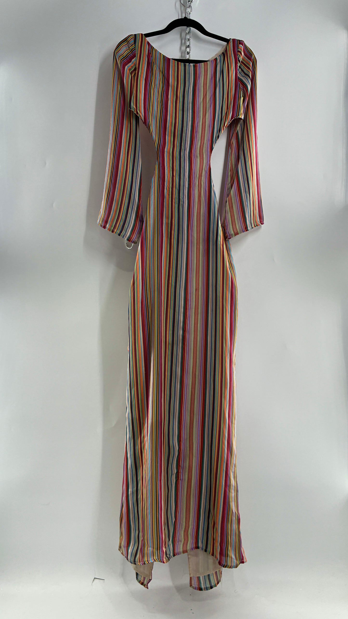 WINTERMUSE Daphne Multicolored Striped Silky Backless Cutout Dress (4)