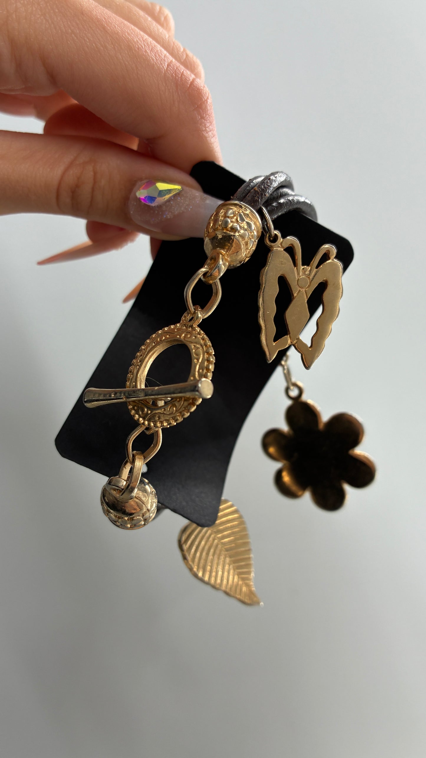 Vintage Multi-band Bracelet with Oversized Gold Charms