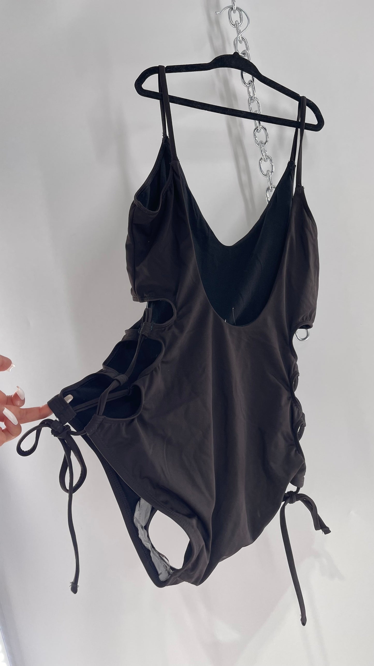 Urban Outfitters Out From Under Black Swimsuit with Lace Up Sides (Large)