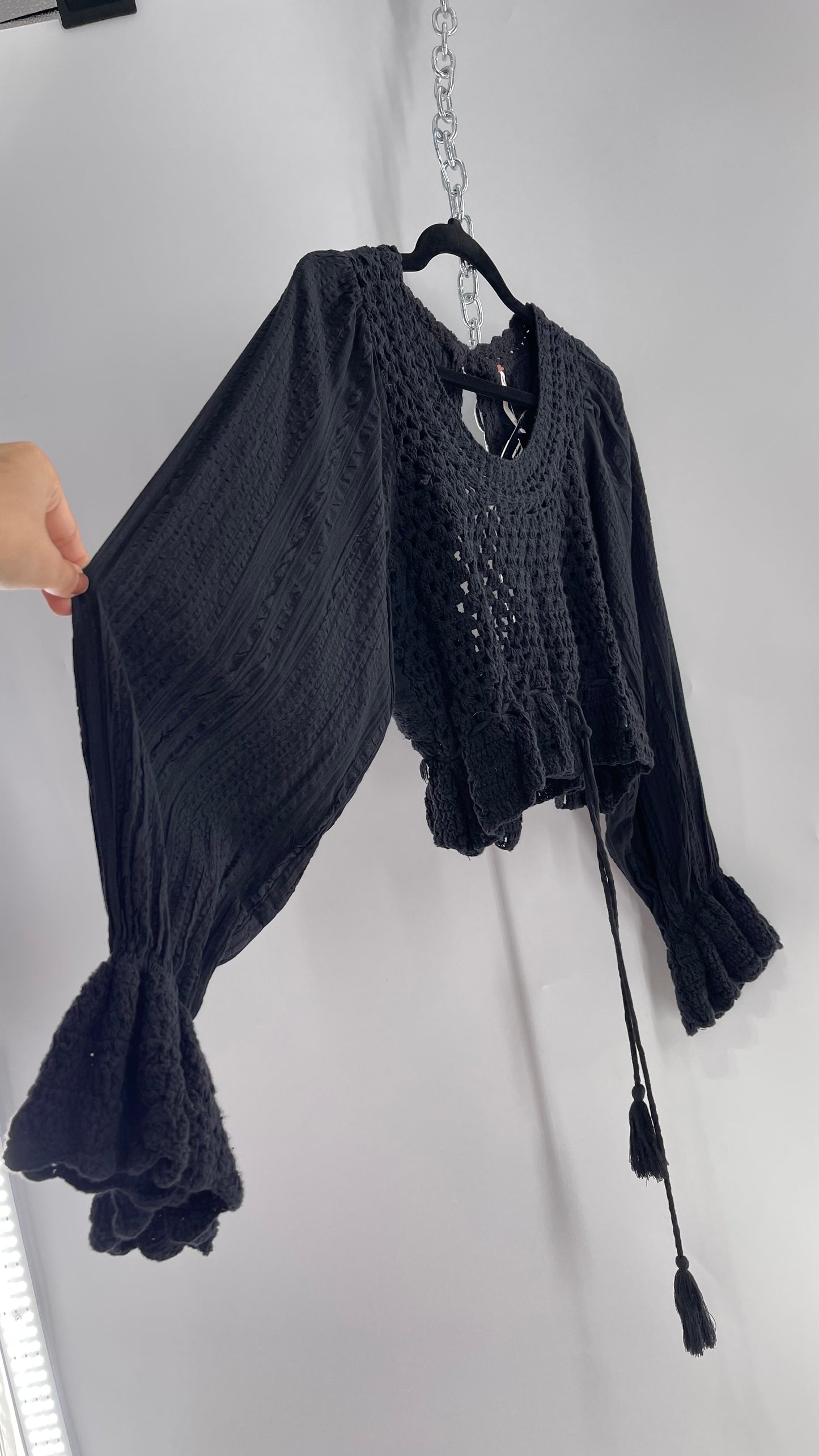 Free People Black Crochet “Megan” Top (XS)