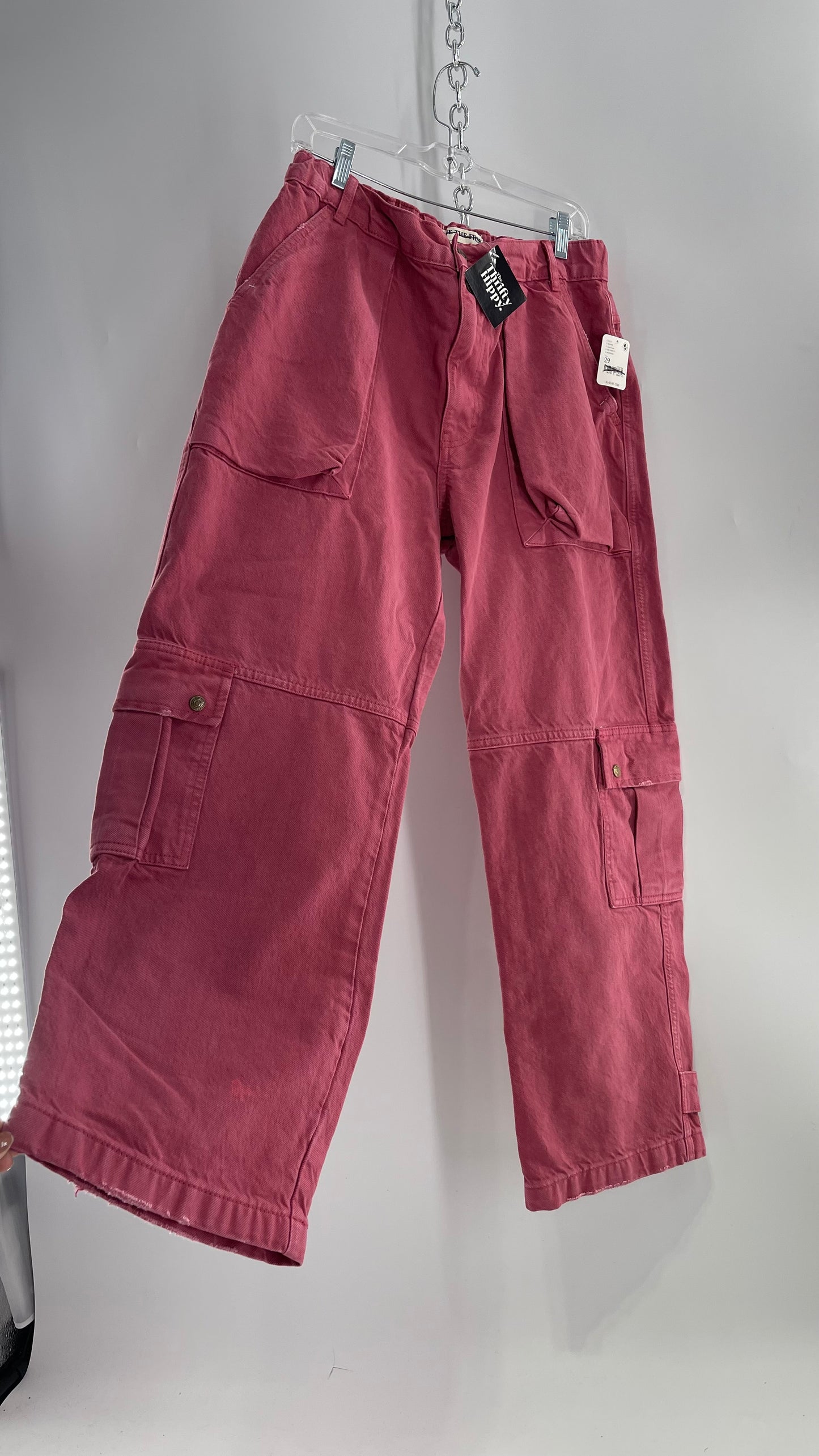 Free People Heavy Duty Mauve Pink Canvas/Carpenter Baggy Cargos with Tags Attached (29)