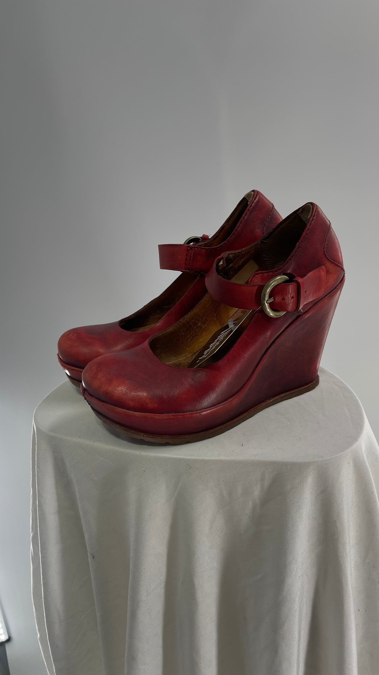 Kork-ease THE BONE Yuli Red Leather Wedge Mary Jane