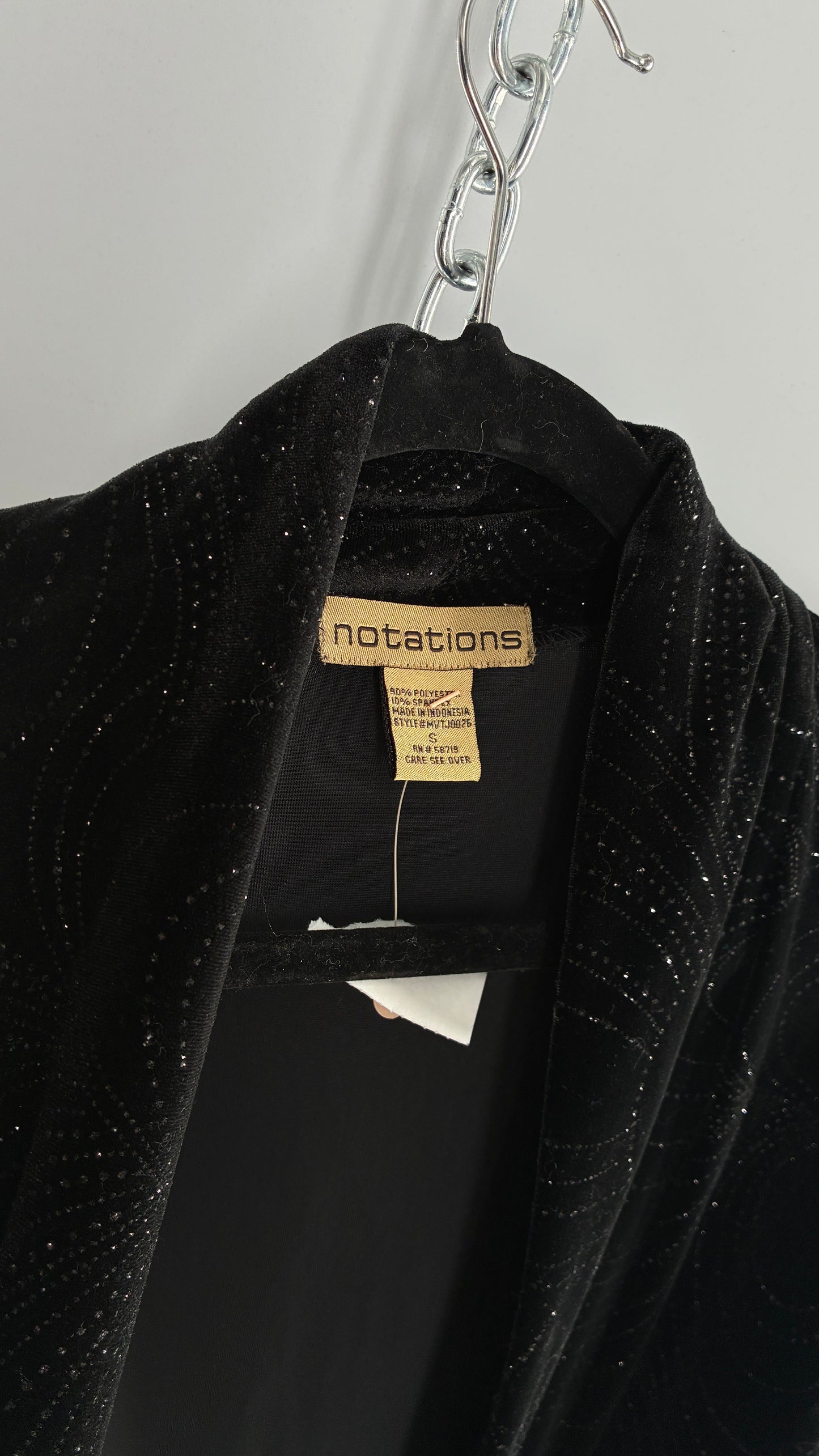 Deadstock Vintage NOTATIONS Black Velvet Glitter Patterned Cardigan (Small)