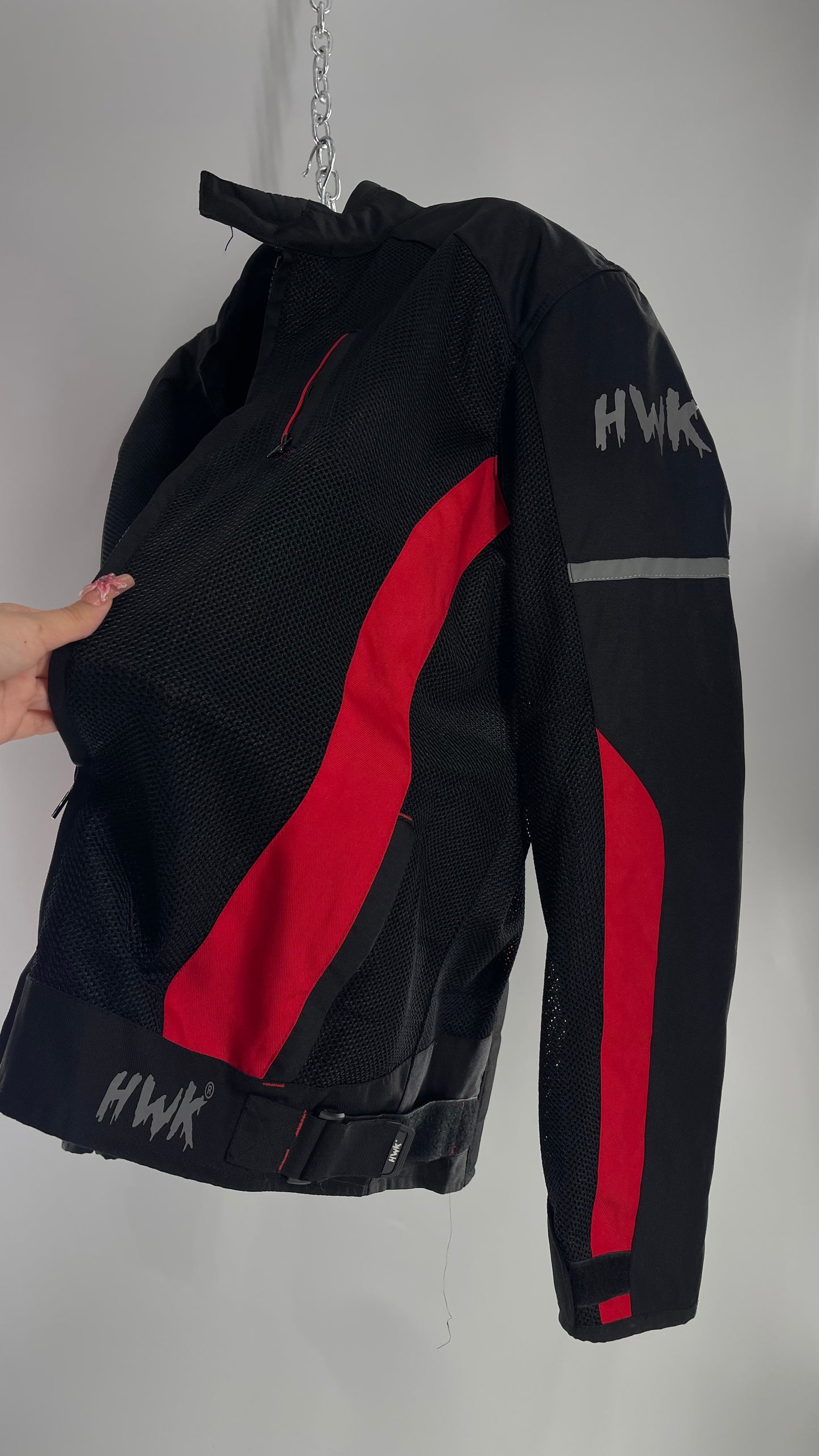 VINTAGE HWK Black/Red Motorcycle Riding Jacket with Padding (XXXL)