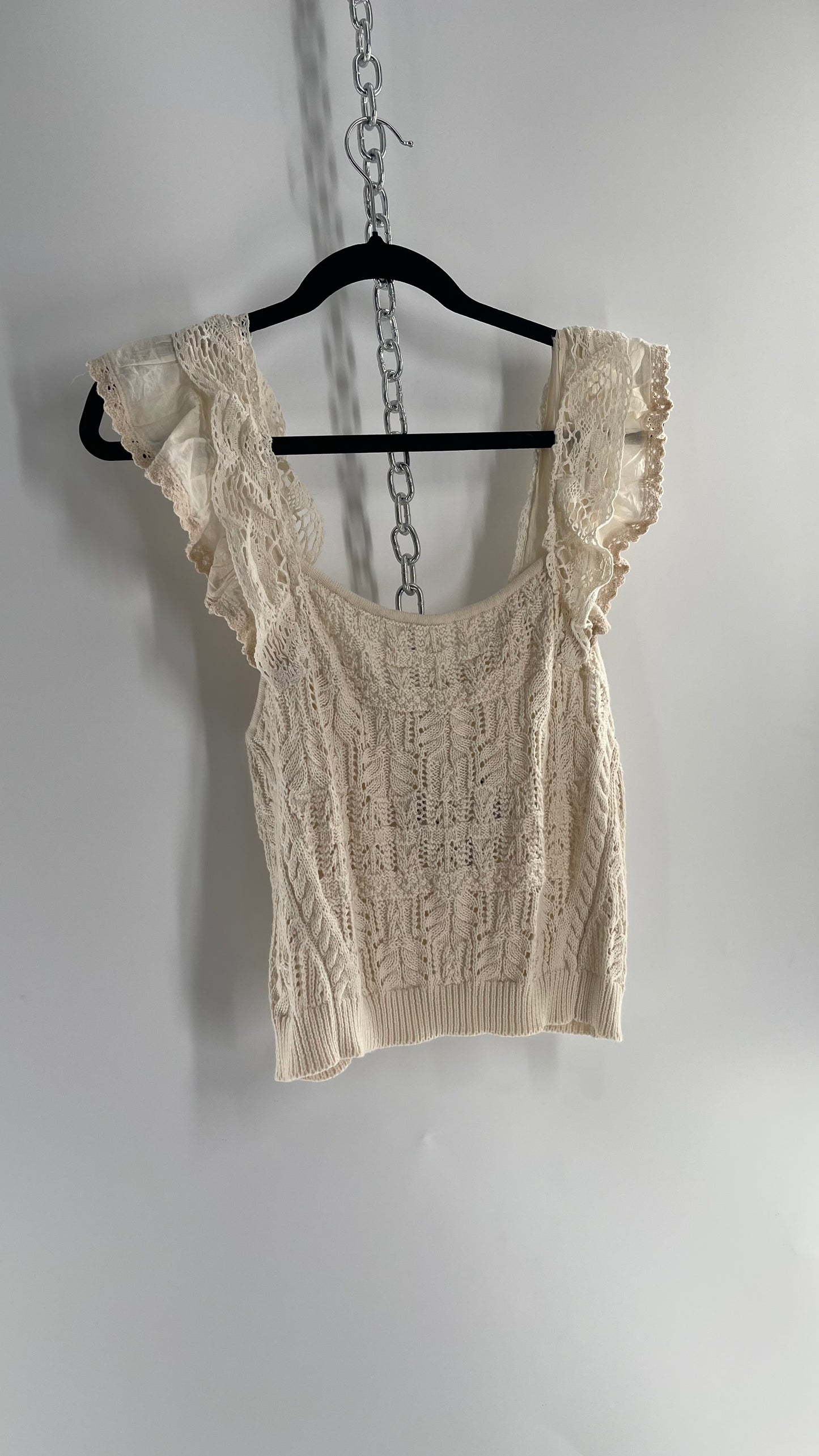 Anthropologie Beige Knit Tank with Ruffled Straps (Large)