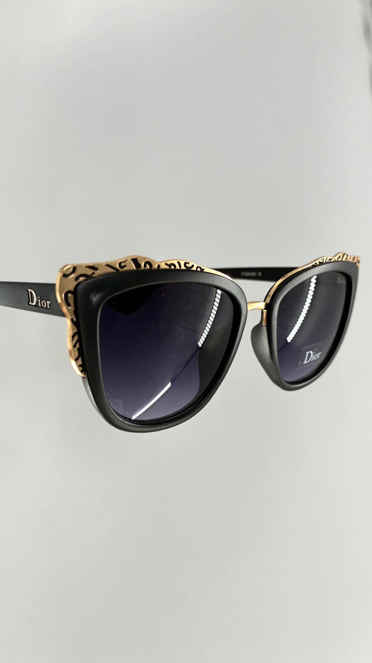 Vintage DIOR Matte Black Sunglasses with Engraved Gold Detailing *Unauthenticated