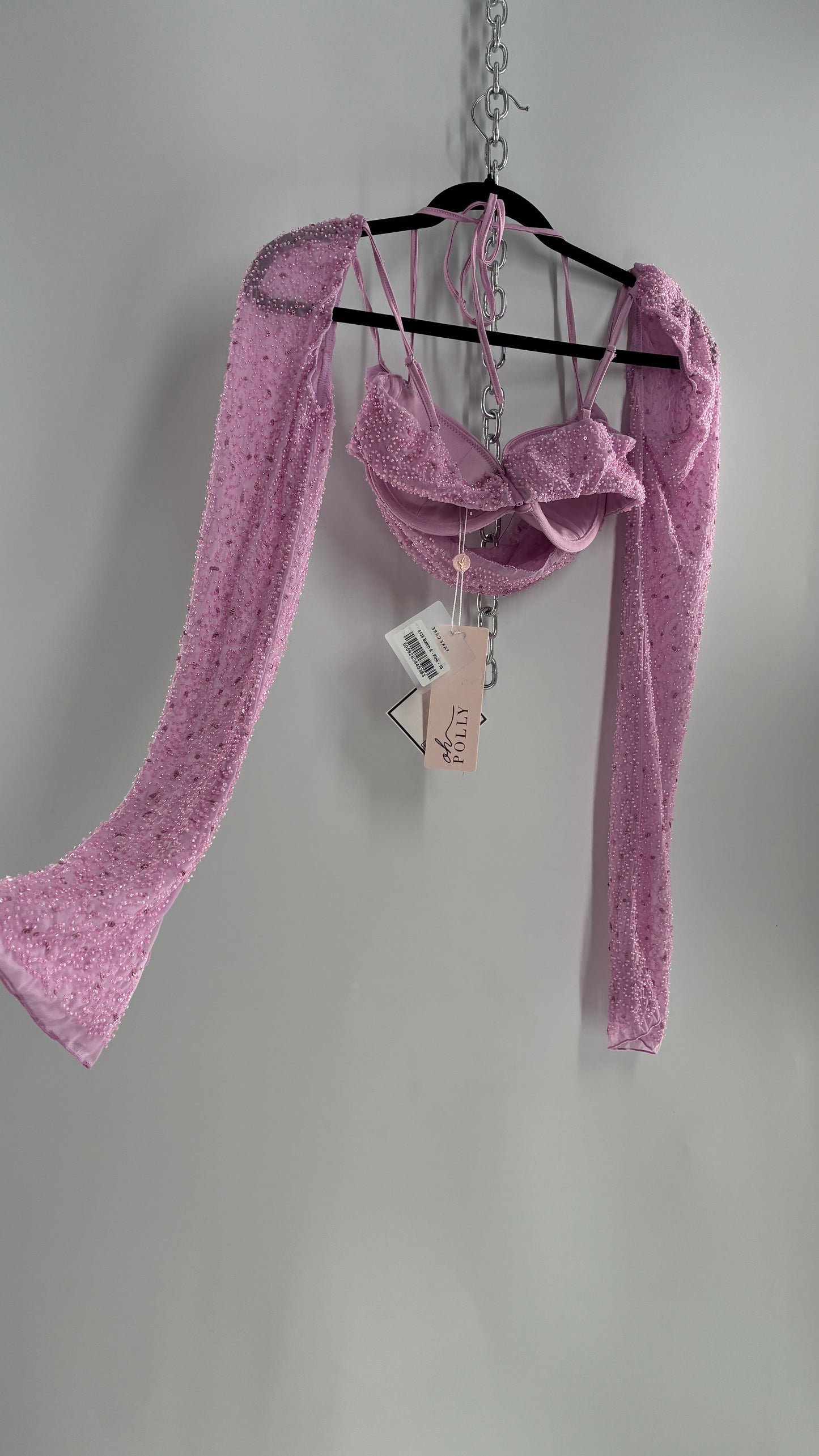 Princess Polly Beaded Shrug, Drape Front Lilac Long Sleeve with Tags Attached (6)