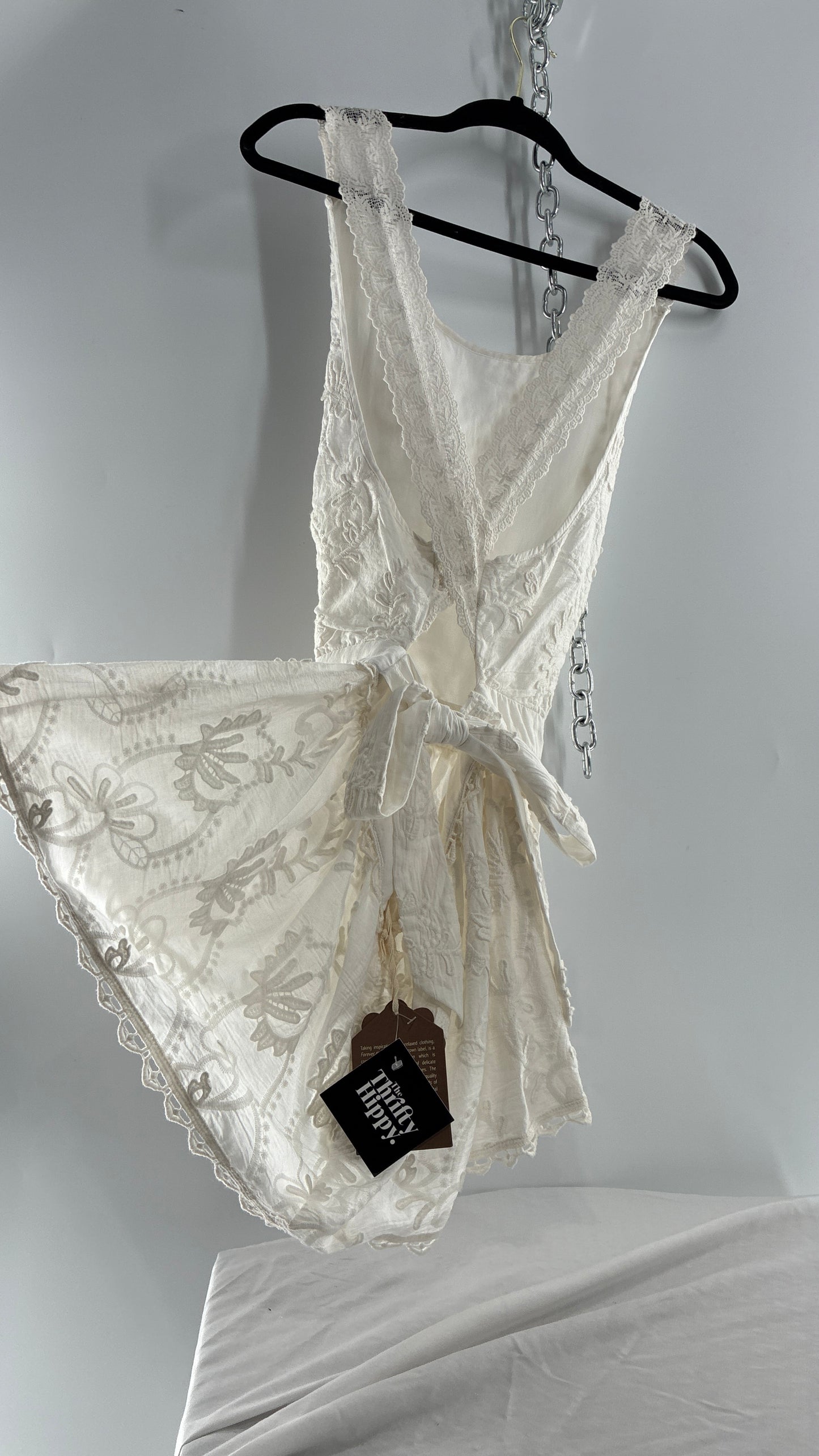 Forever That Girl Anthropologie White Apron Style Blouse with Low Open Back, Tie Detail, and Tags Attached (6)