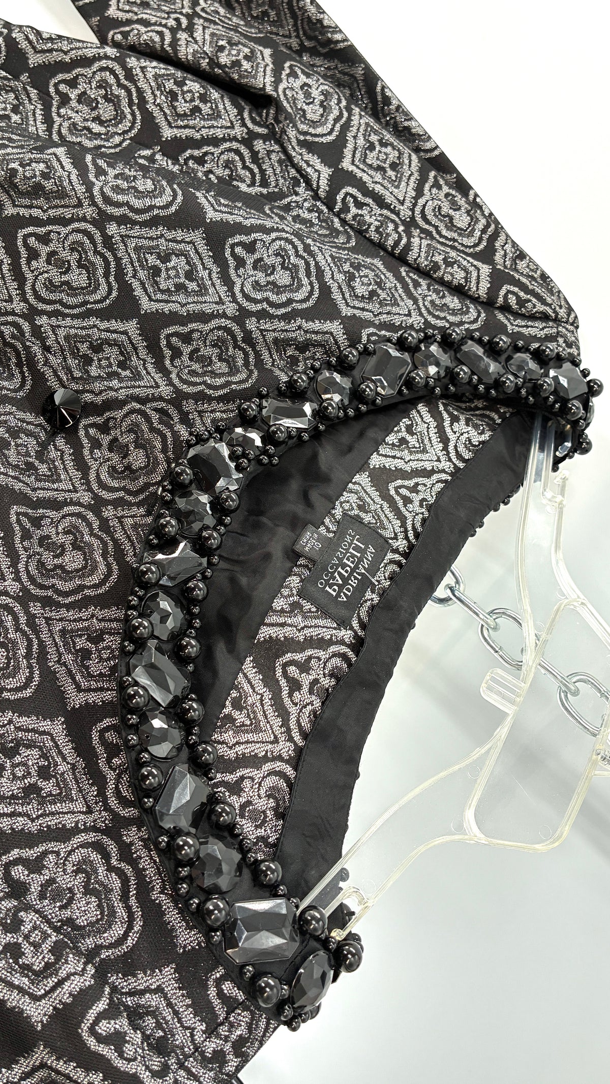 Vintage ADRIANNA PAPPELL Set with Brocade Underlay, Black Mesh Overlay, Waist Snatch, and Mini Skirt (10,8)