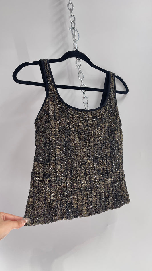 Vintage 1990s Cartise Textured Bronze Black Sequin Cropped Tank (Large)