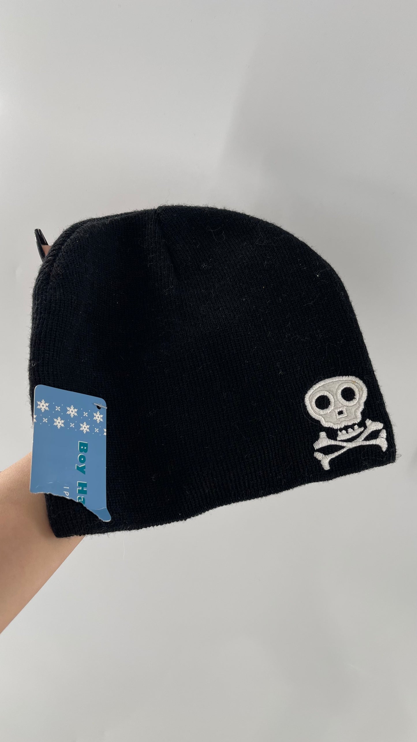 Boys Black Beanie with Skull Embroidered Detail