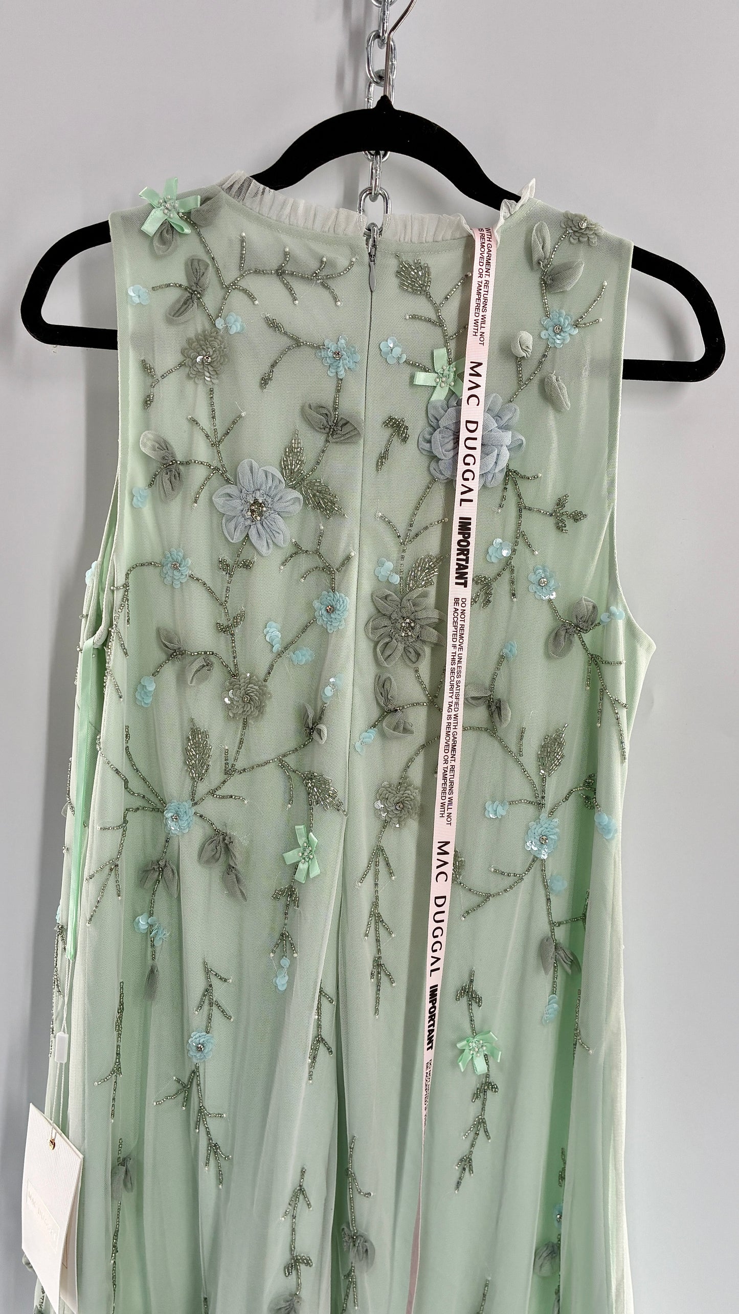 MAC DUGGAL Green Embellished Ruffle Tiered High Neck Floral Dress (10)