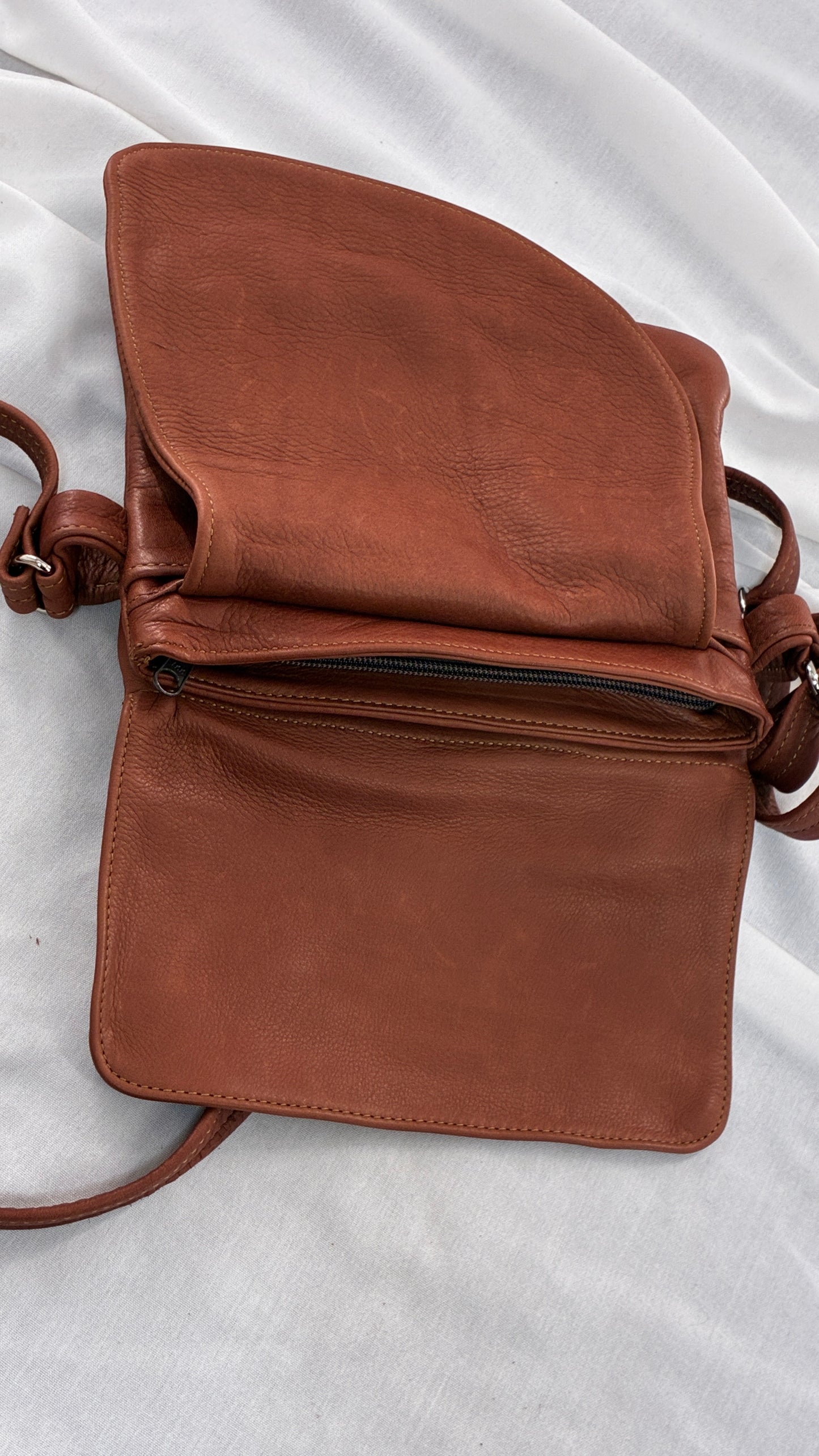 ELIE Genuine Leather Tulip Jr Handbag with Multiple Sections and Zippered Pockets