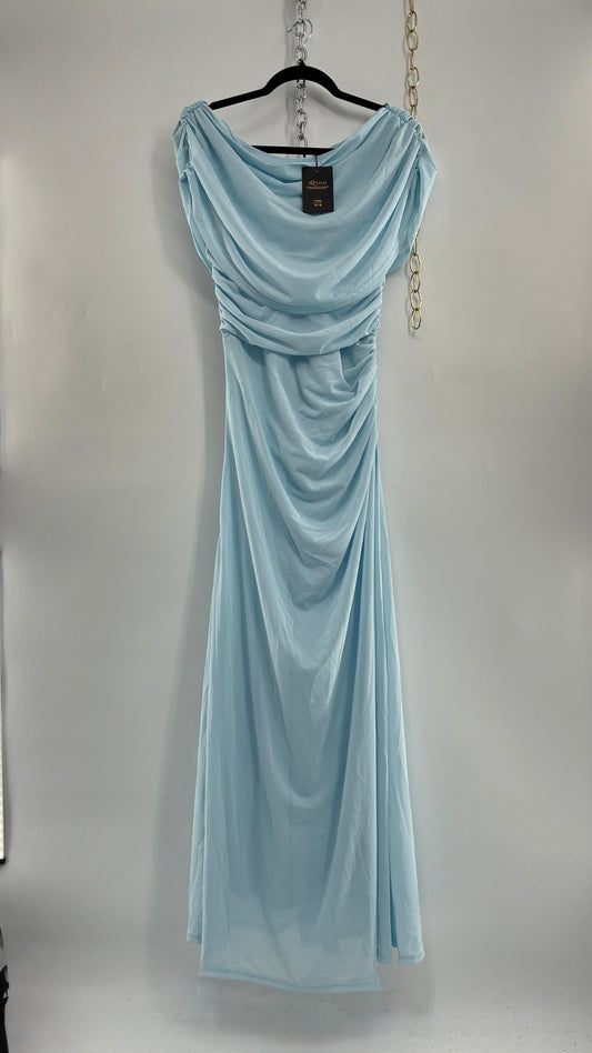 MOOYIUS Baby Blue Ruched Off Shoulder Dress with Tags (Small)