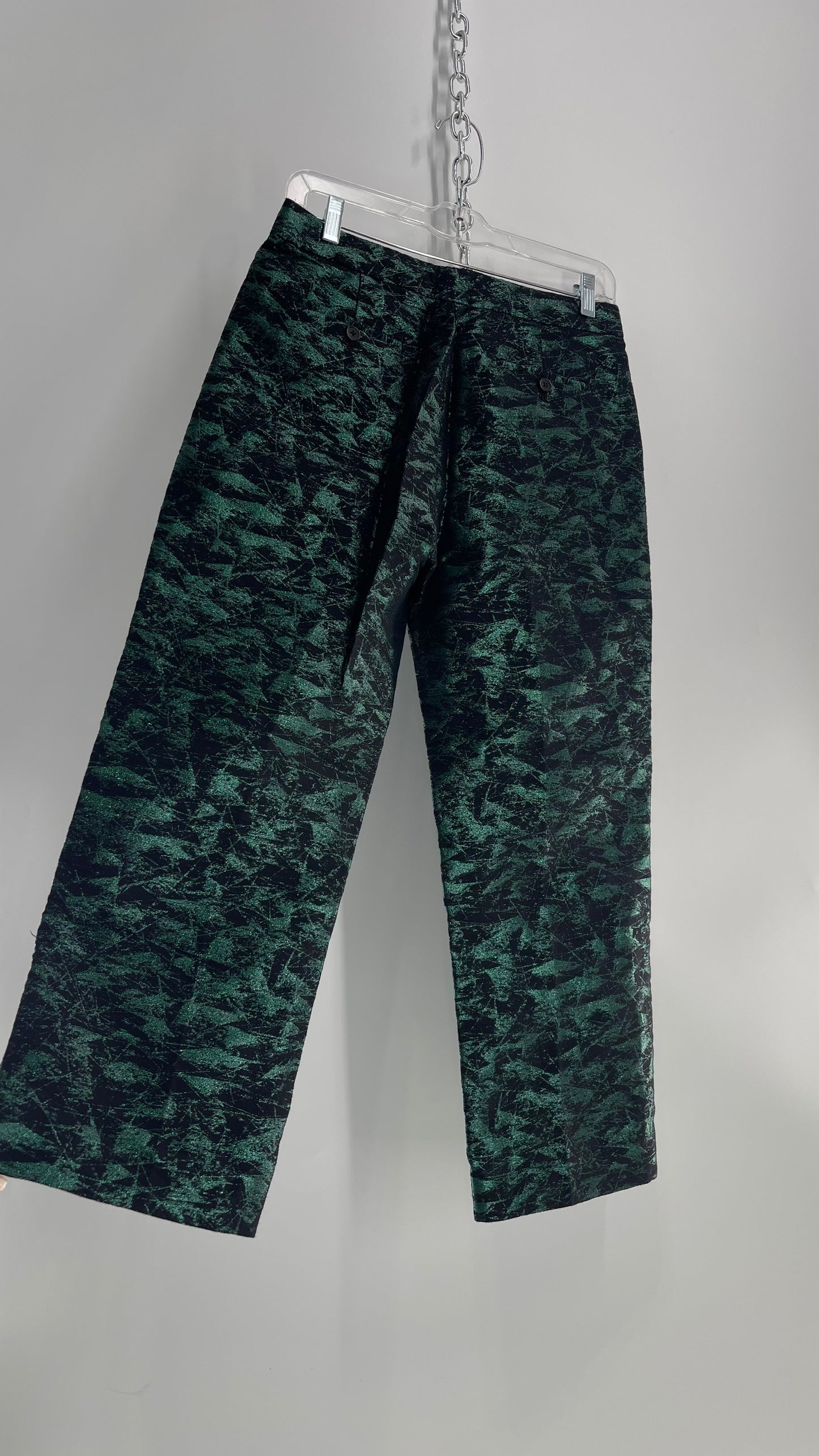 JCREW Metallic Jacquard Green and Black Trouser (2)