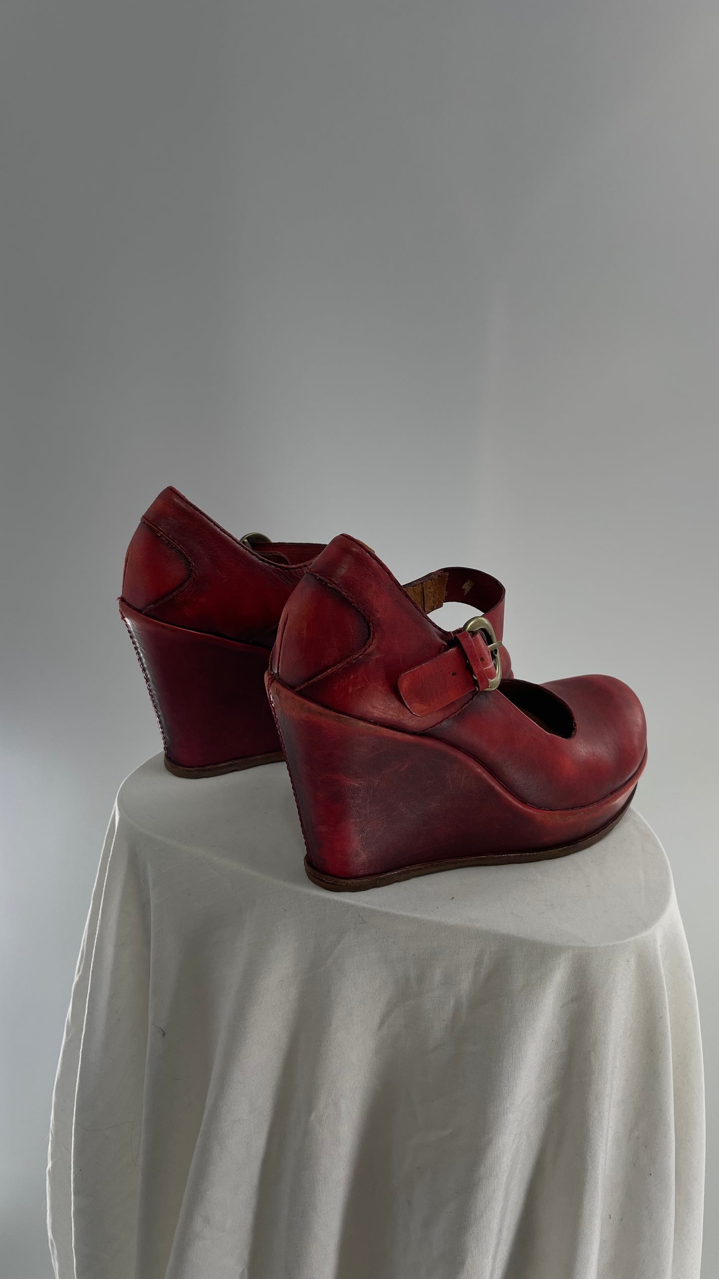 Kork-ease THE BONE Yuli Red Leather Wedge Mary Jane