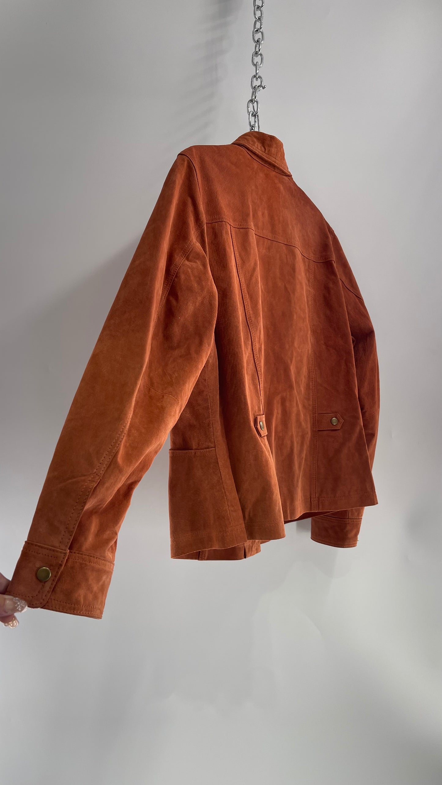 Vintage Burnt Orange Suede Leather Jacket (XL)