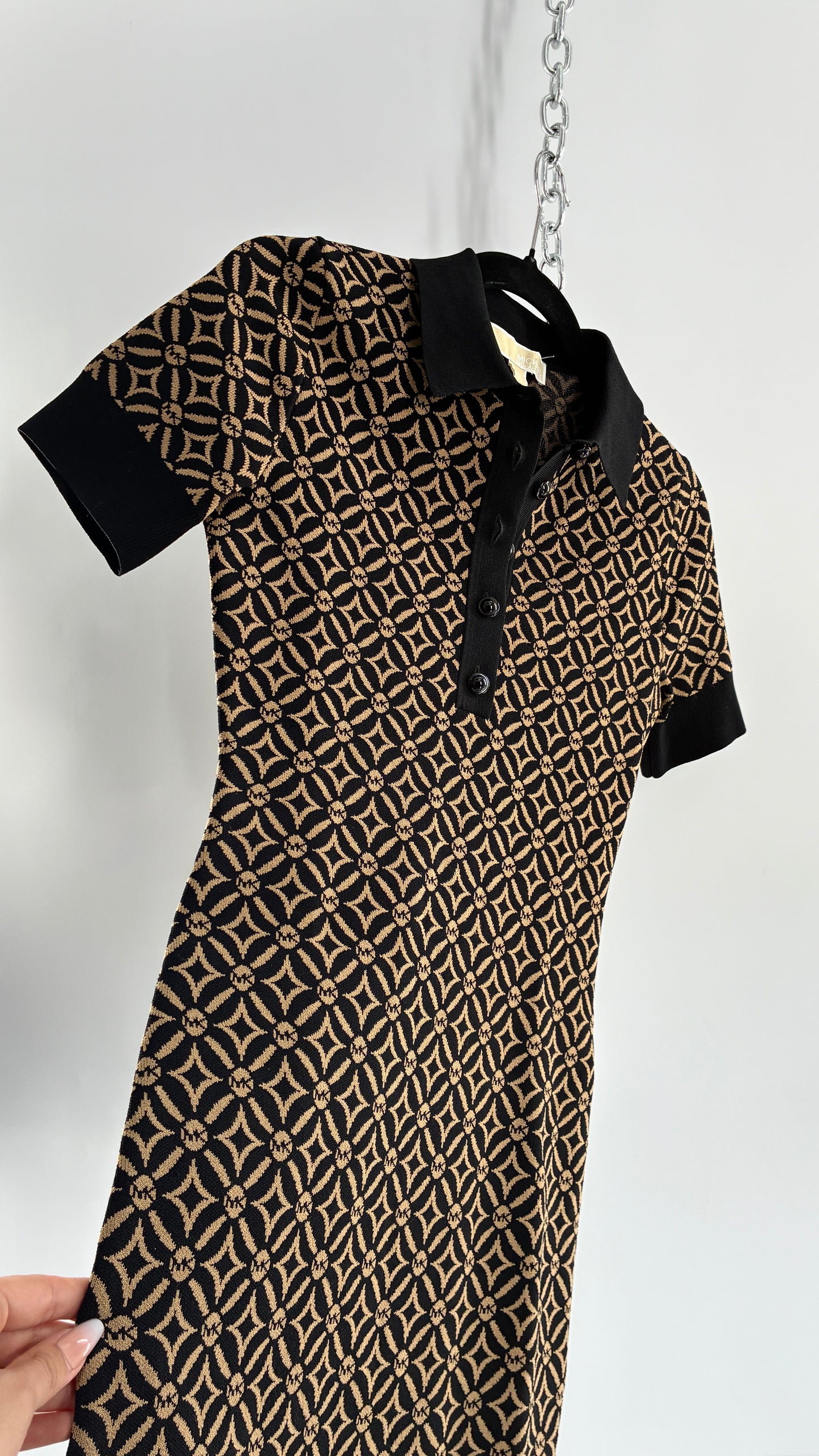 Vintage Michael Kors Thick Knit Collared Monogram Mini Dress (Small)