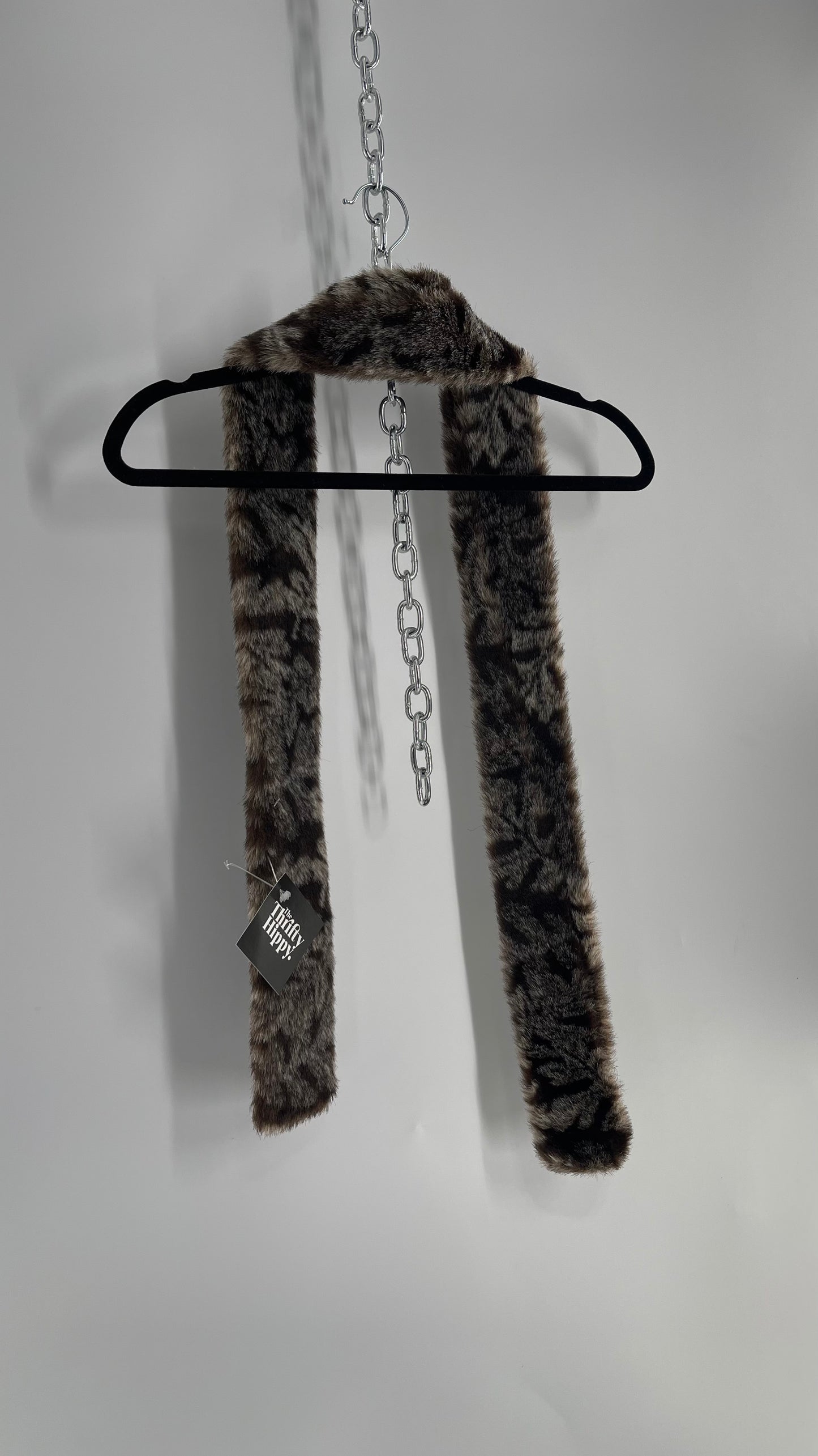 Vintage Fuzzy Furry Skinny Scarf Gray/Brown