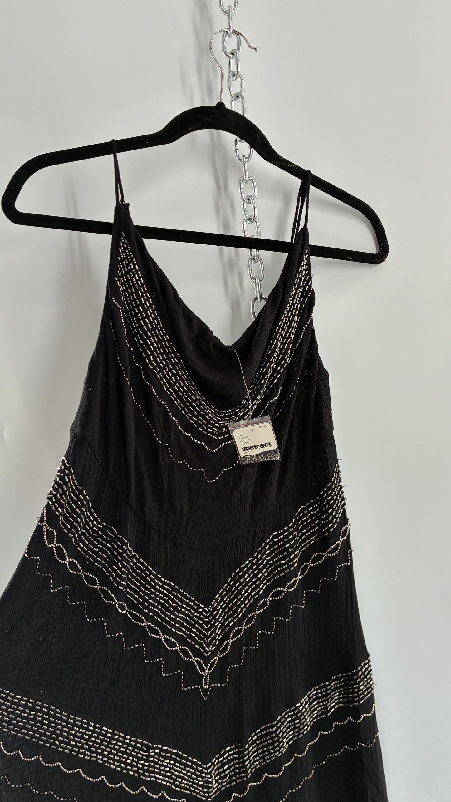 Intimately Free People Black Slip Dress with Silver Beading and Tags Attached (XS)
